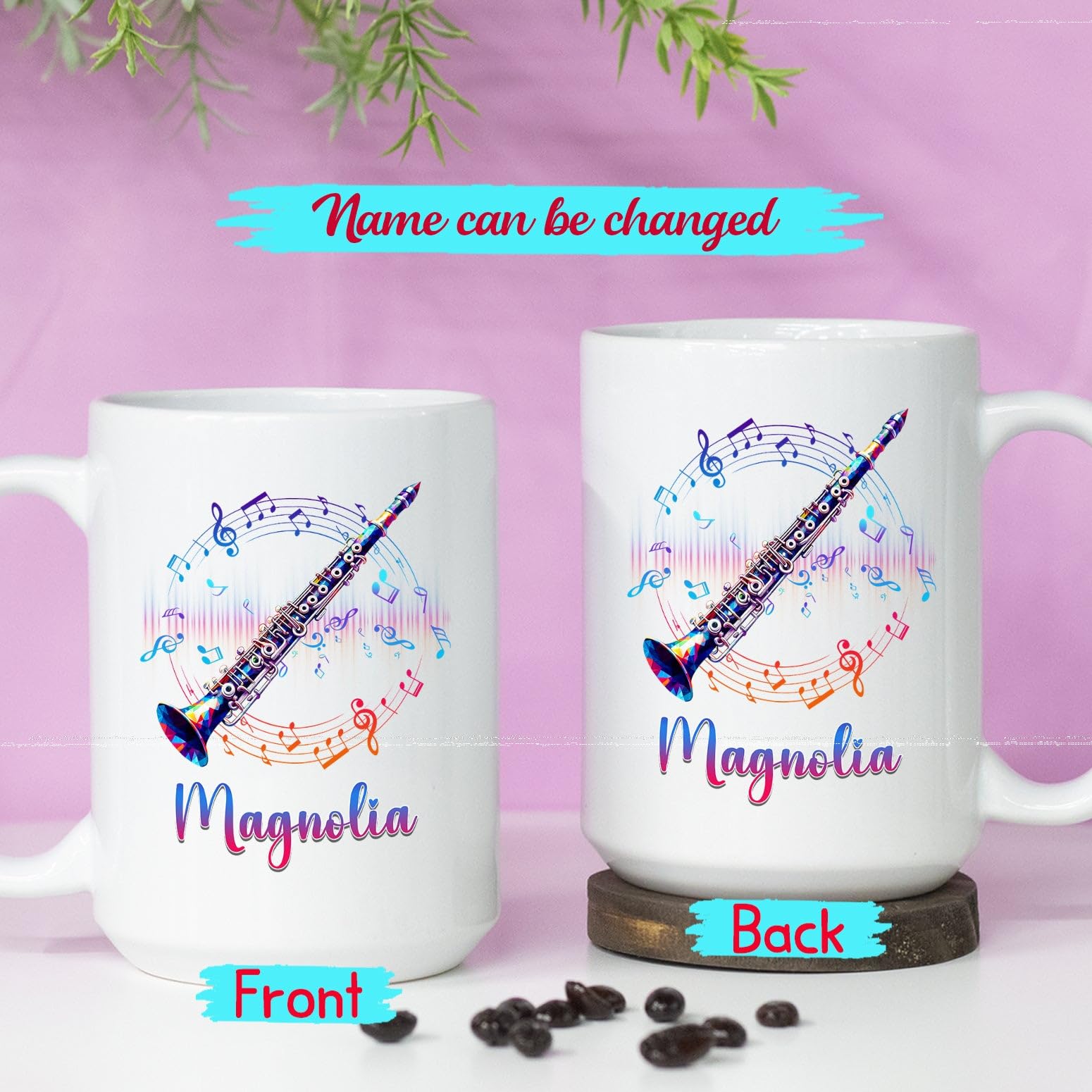 Clarinet Player Coffee Mug Gift For Men Women Musician Clarinet Teacher, Personalized Clarinet Musical Instrument Ceramic Cup 11 15Oz, Custom Name Music Lover Travel Mug, Clarinet Player White Cup