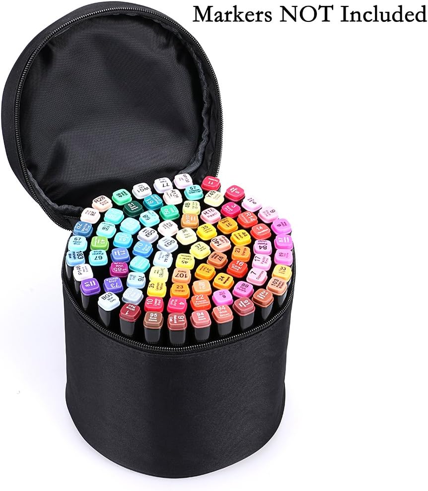 BTSKY Multifunction Marker Case - Zippered Canvas Pen Bag Pencil Case Stationary Storage for 80 Markers, Black (NO Compartments Inside)