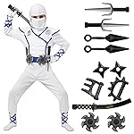 Spooktacular Creations Halloween Ninja Costume, White Ninja Outfit Set for Kids, Halloween Costumes with Accessories for Boys Dress Up and Role Play Party (Large, 10-12 yrs)