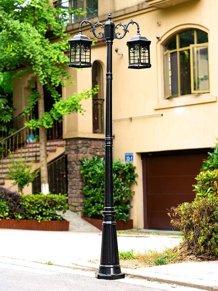 Outdoor Street Light, Outdoor Street Light, High Post, Artisan Style, Pillar Lantern, Vintage Aluminum Lantern with Two Retro Lanterns, 2.25m, 2.25m