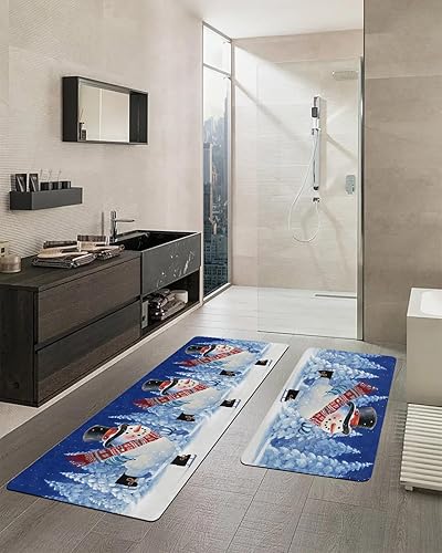 Miniatura 2 de Tapete de baño de muñeco de nieve azul para bañera, antideslizante, de secado rápido y absorbente, de tierra de diatomeas para fregadero de cocina,