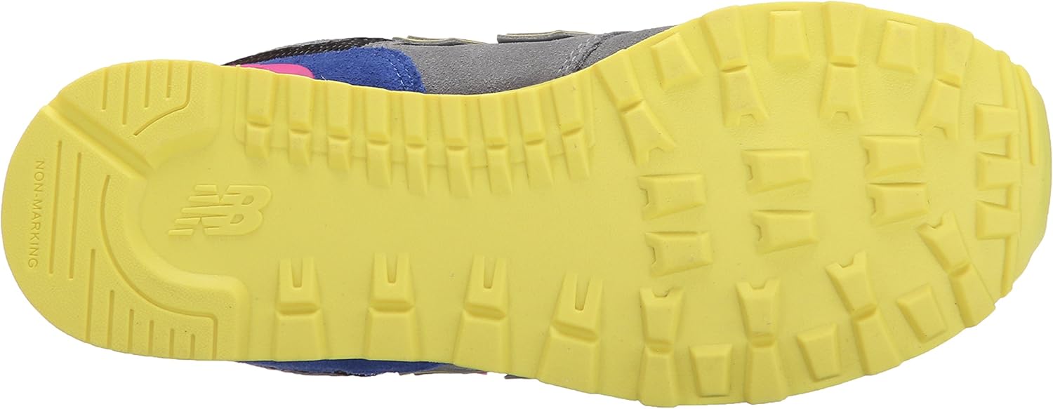 New Balance Unisex-Child 574 V1 Lace Up Sneaker Big Kid (8-12 Years) 4 Big Kid Grey/Pink/Yellow