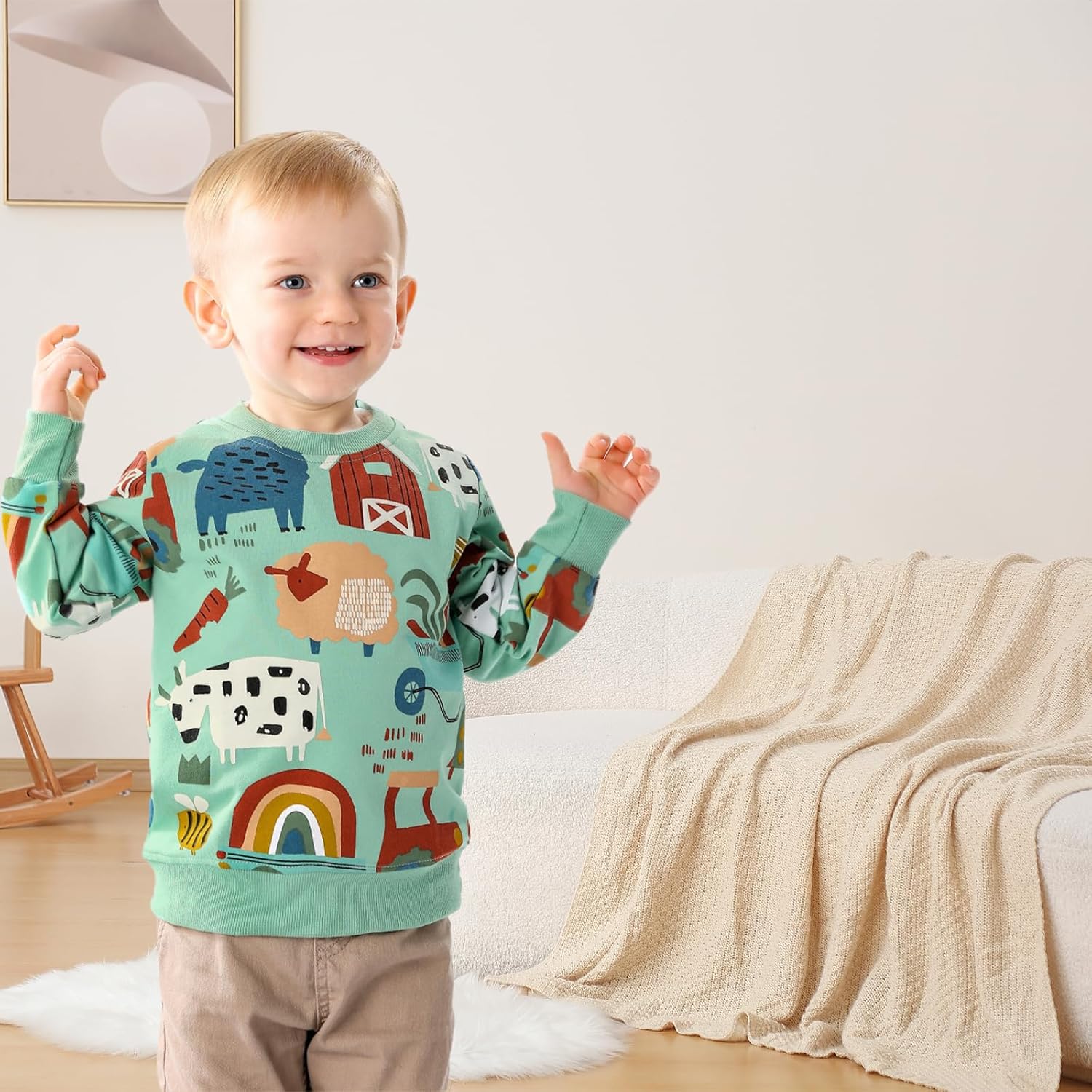 GFQLONG Toddler Boy Sweatshirts,Boys Pullover Crewneck Long Sleeve Shirts,Cotton Dinosaur Cartoon Sweaters Tops - Image 2