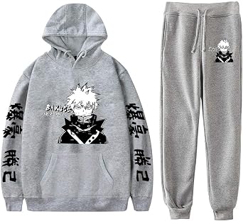 RONGJUN Unisex MHA Bakugou Katsuki Cosplay Hoodies Pants 2 Piece Sweatshirt Suit for Halloween