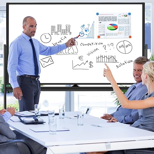 Miniatura 6 de Pizarra blanca rodante sobre ruedas de 72 x 48 pulgadas, pizarra de borrado en seco de doble cara con soporte, pizarra blanca grande con soporte,