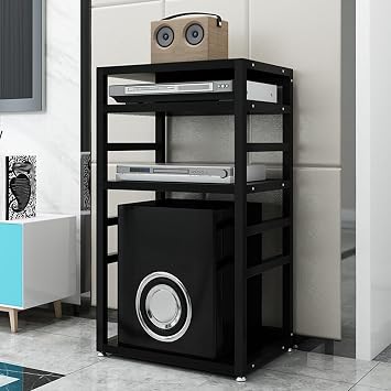 AV Media Stand, 4-Tier Media Console Stereo Shelf, Component Cabinet with Adjustable Wooden Shelves, Corner Audio Rack Tower for DVD, Record Player, Game Console, TV Box, DJ, Rec RoomBlack
