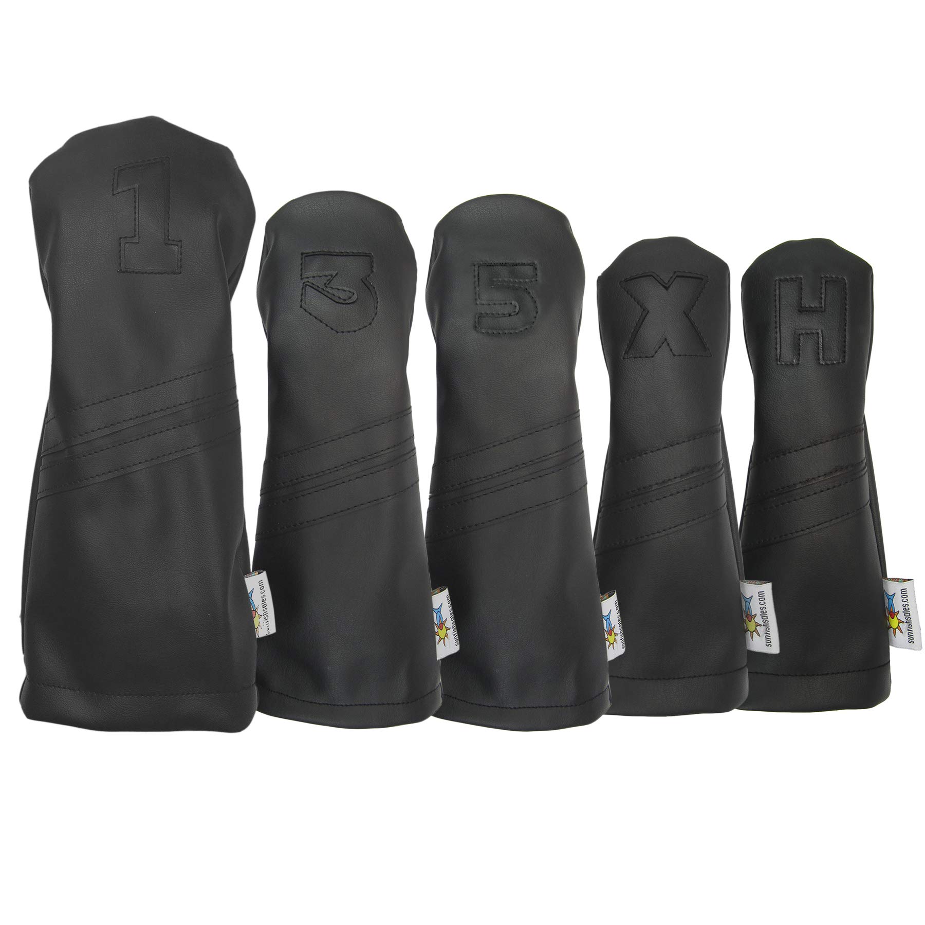 SunfishLeather Golf Headcover Set 1 3 5 X H Driver Fairway Hybrid Black on Black Murdered Out