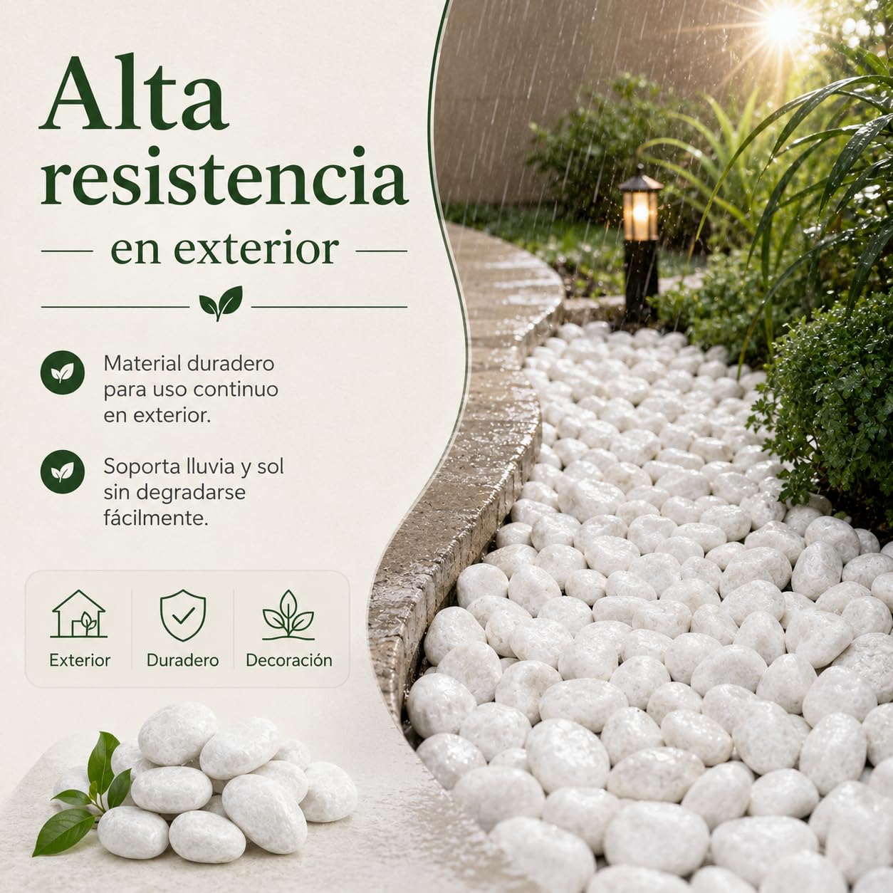 Piedra mármol Canto rodado Blanco Saco de 25Kg, Piedra Decorativa para Jardin o Espacios Exteriores. (40/60)