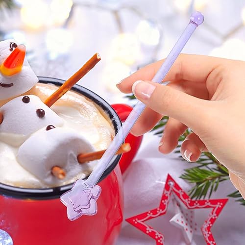 Miniatura 3 de Happyyami Palitos de cristal con forma de estrella, 2 unidades, para cóctel, palillos para agitar, varilla, mango de palo, cuchara mezcladora, café,