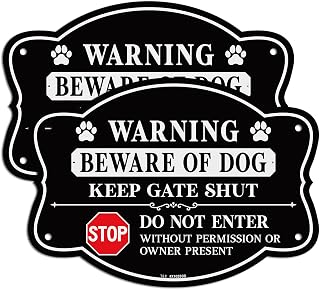 T&R Beware of Dog Sign Keep Gate Shut Do Not Enter Sign - 2 Pack - 9.5 x 6.8 Inches Rust Free .040 Aluminum Reflective - UV Protected, Waterproof, Weatherproof and Fade Resistant - 4 Pre-drilled Holes