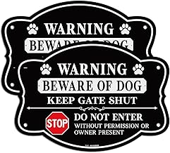 T&R Beware of Dog Sign Keep Gate Shut Do Not Enter Sign - 2 Pack - 9.5 x 6.8 Inches Rust Free .040 Aluminum Reflective - UV Protected, Waterproof, Weatherproof and Fade Resistant - 4 Pre-drilled Holes