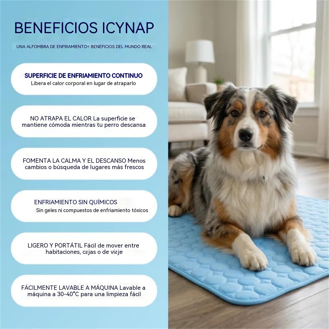 Alfombrilla Refrescante para Perros y Gatos, Manta Refrigerante sin Gel Químico, Tela Ice-Silk Transpirable, Autoenfriamiento por Contacto, Portátil, Antideslizante y Lavable para Verano