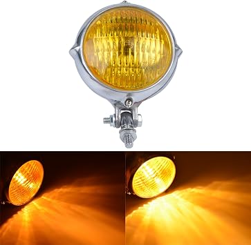 TUINCYN 6 1/2 Inch Universal Silver Motorcycle Retro Single Round Bulb With Amber Light