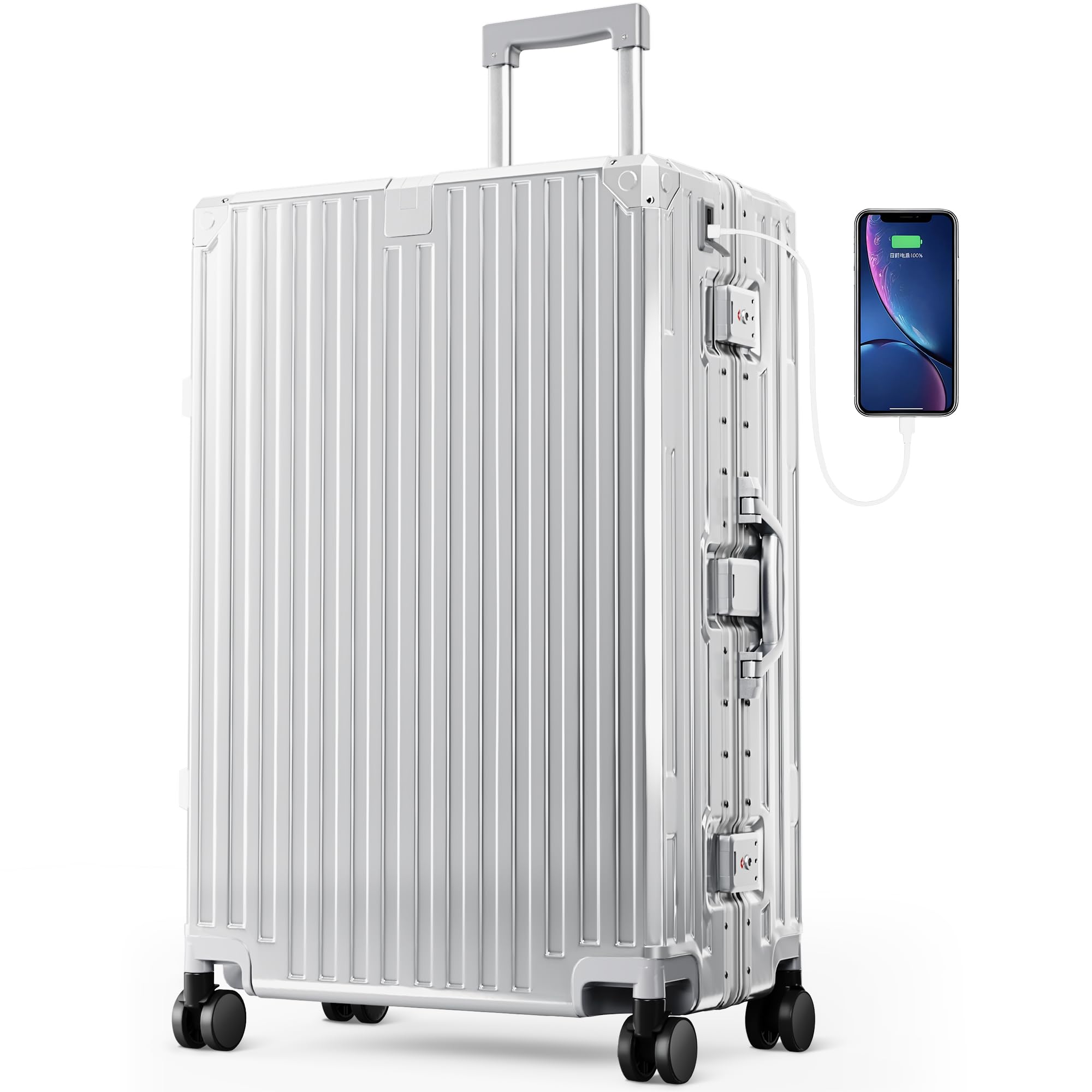 ALPHA CAMP Koffer Groß XL Hartschalenkoffer Groß Reisekoffer mit Rollen TSA Schloss, Suitcase Aluminium Rahmen Polycarbonat, Koffer Silber Rollkoffer 49x30x76cm Luggage Reisekoffer Leichte für Reise
