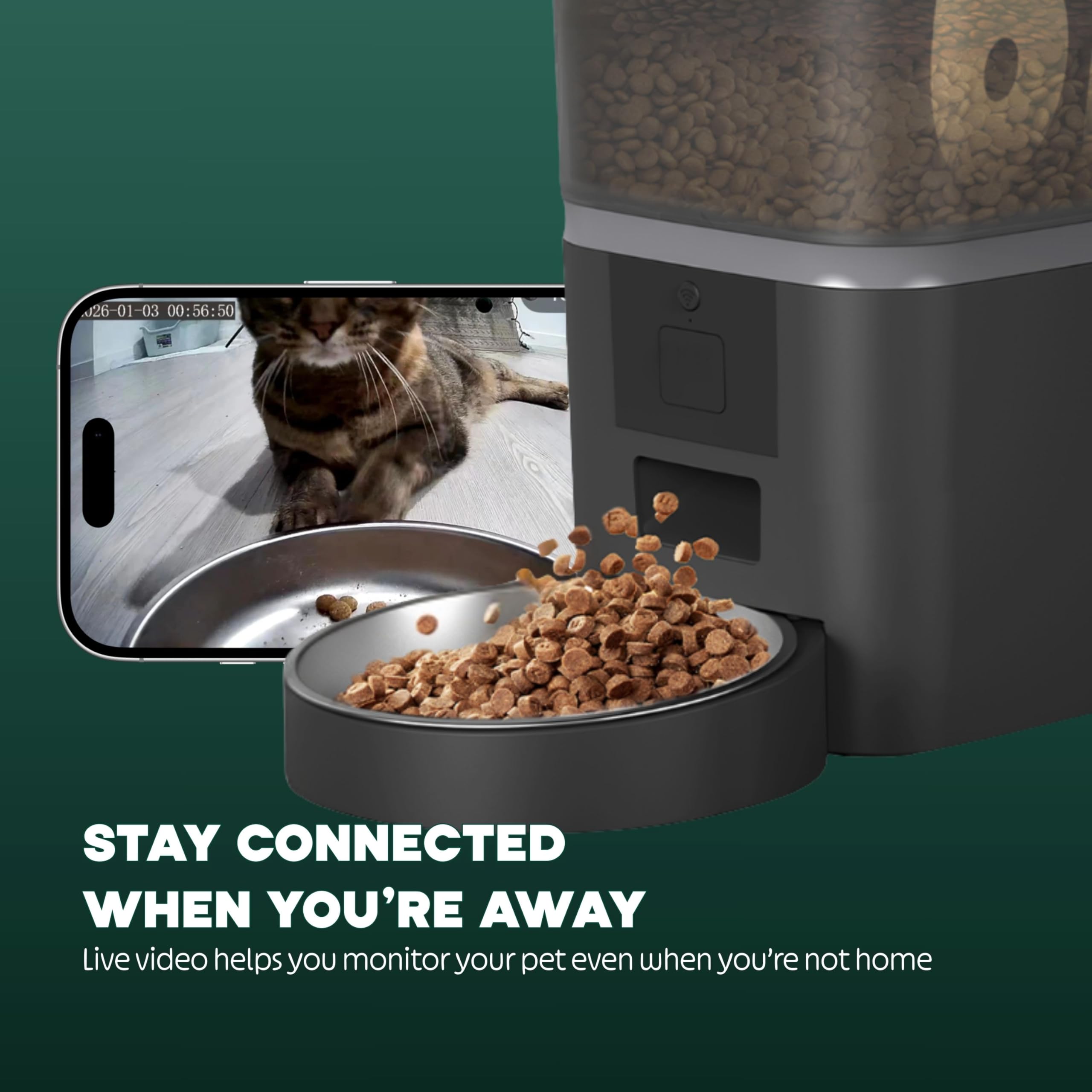 Automatic Cat Feeder with 1080P HD Camera – Timed Dry Food Dispenser for Cats and Dogs, App Control, 6L Capacity, Portion Control, Scheduled Meals, Two-Way Audio - image 2