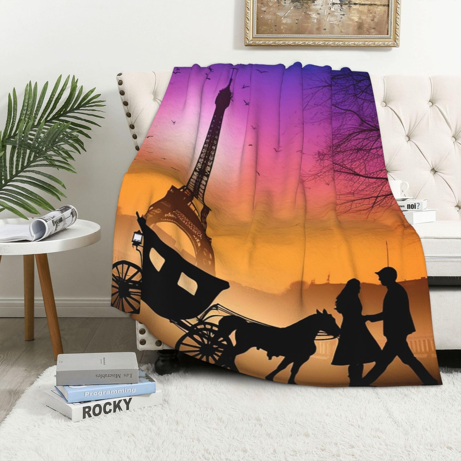 Couverture polaire en flanelle 101x152 cm Tour Eiffel jeté de canapé chaud et réversible