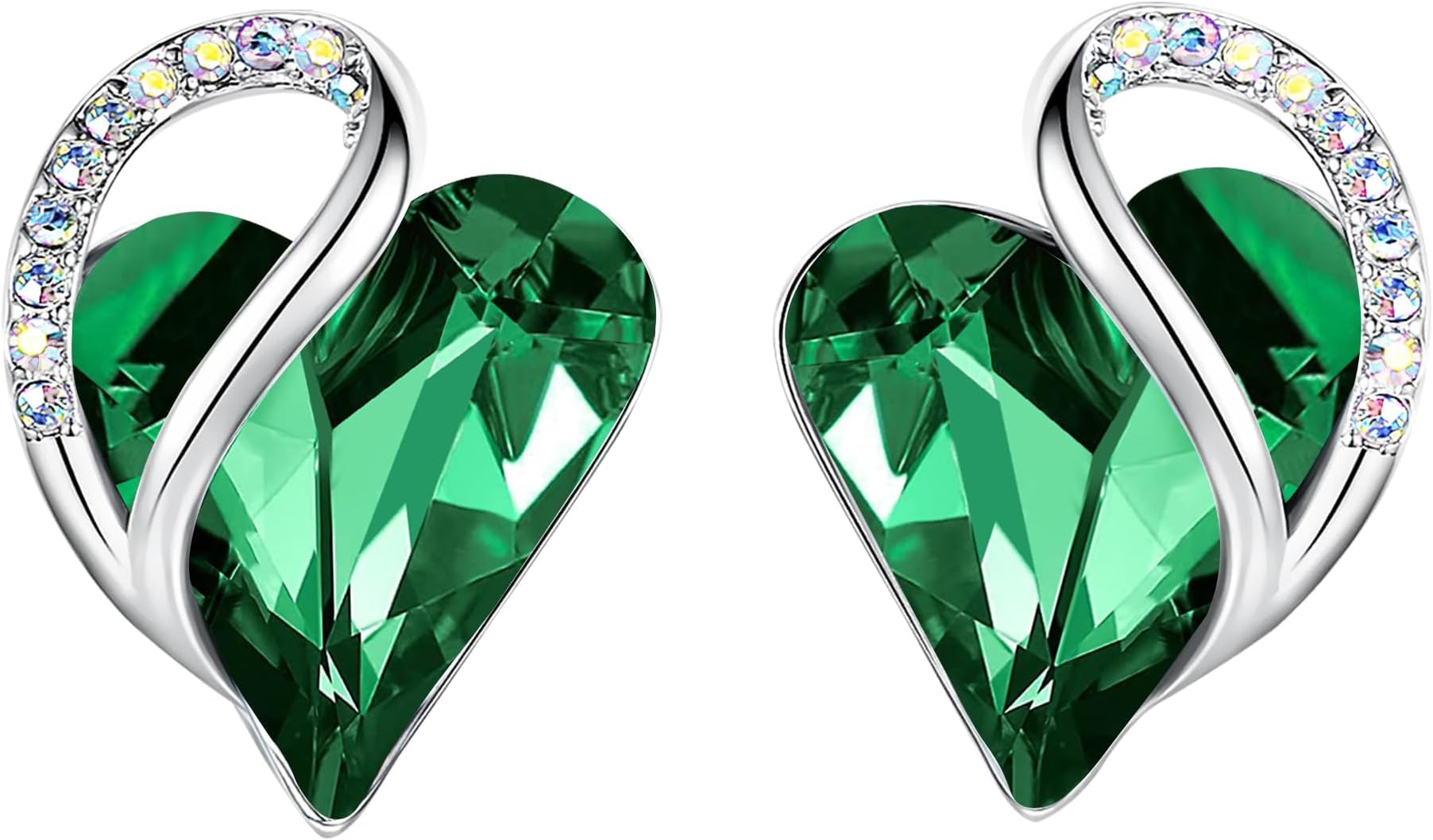 Leafael Valentine's Day Gift Earrings for Women, Infinity Love Birthstone Heart Crystal Studs, Allergy-Free Jewelry for Wife Mom Her, Silver-Tone, Gift Box Included