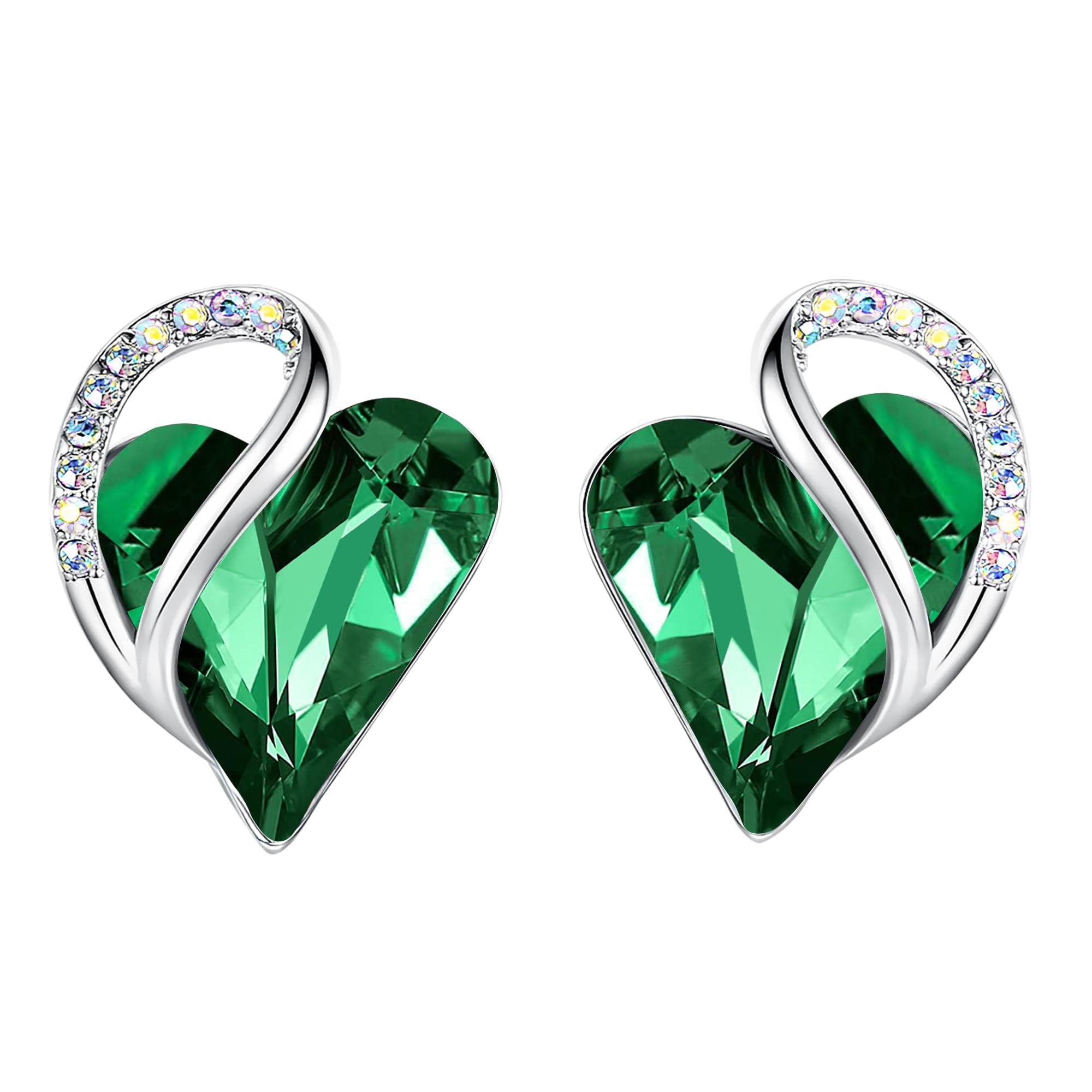 LeafaelEarrings for Women, Mothers Day Gift for Mom, Heart Birthstone Crystal Stud Earring, Silver Plated Birthday Jewelry