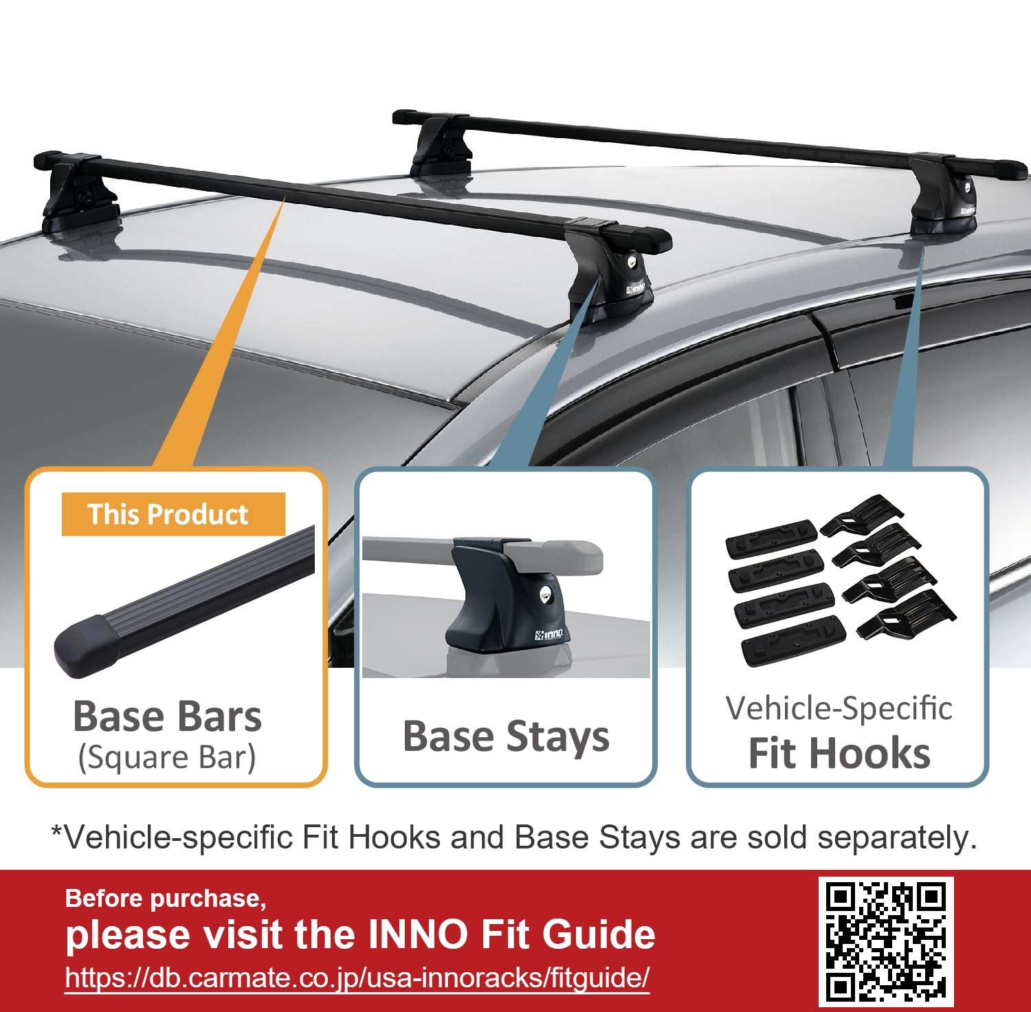 Amazon.com : INNO IN-B107A Square Cross Bars for Rooftop Racking