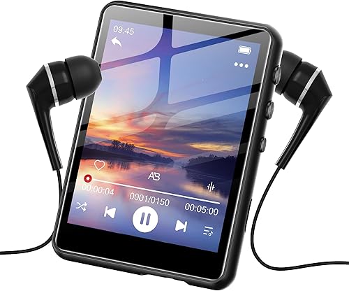 Reproductor MP3 de 128 GB con Bluetooth 5.3 negro, reproductor de música SWOFY M4 con pantalla táctil de 2.4 pulgadas, altavoz HD, radio FM, soporte