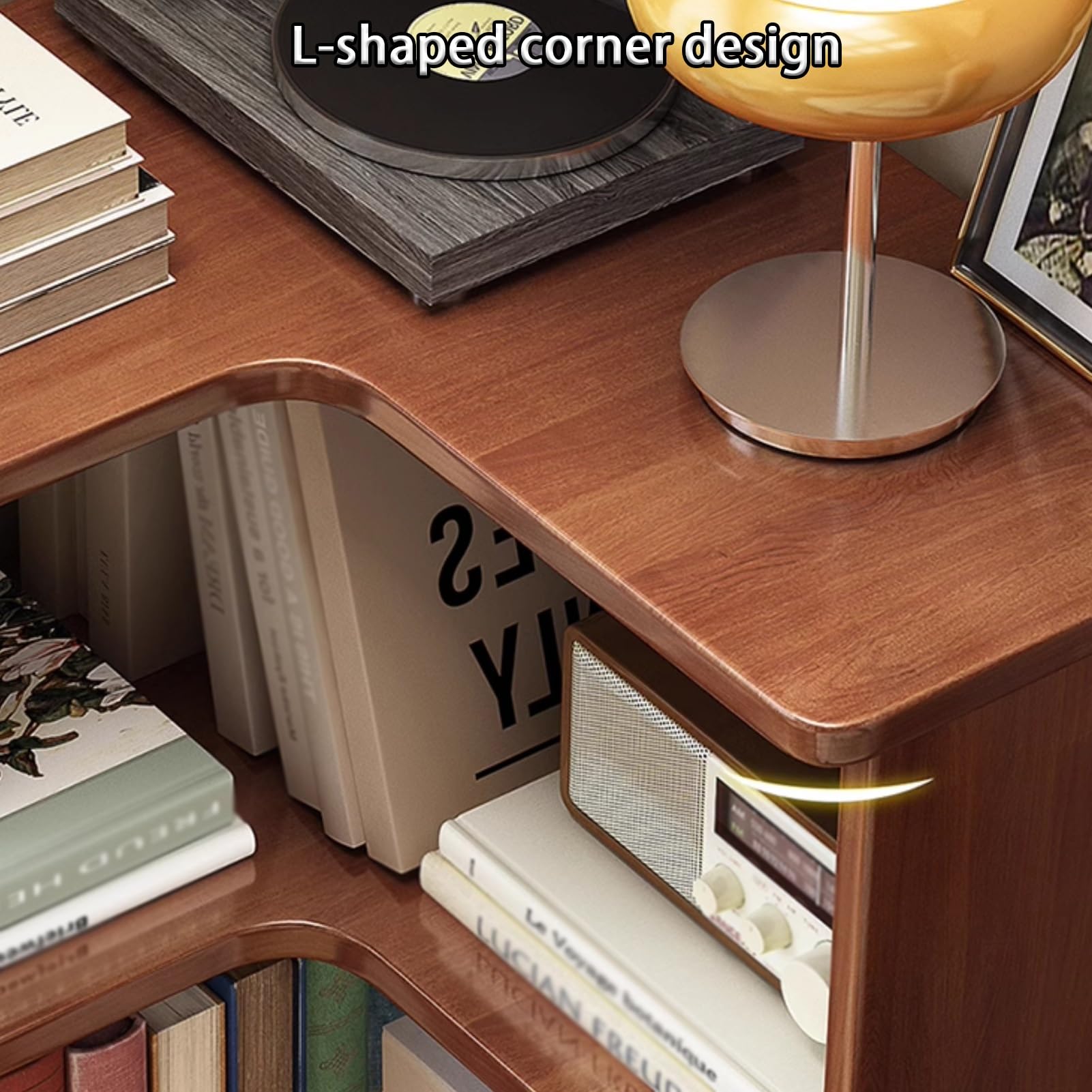 Libreria angolare a forma di L, mensola angolare con ripiani aperti, scaffale per piante, organizer ideale per bagno (210 cm)
