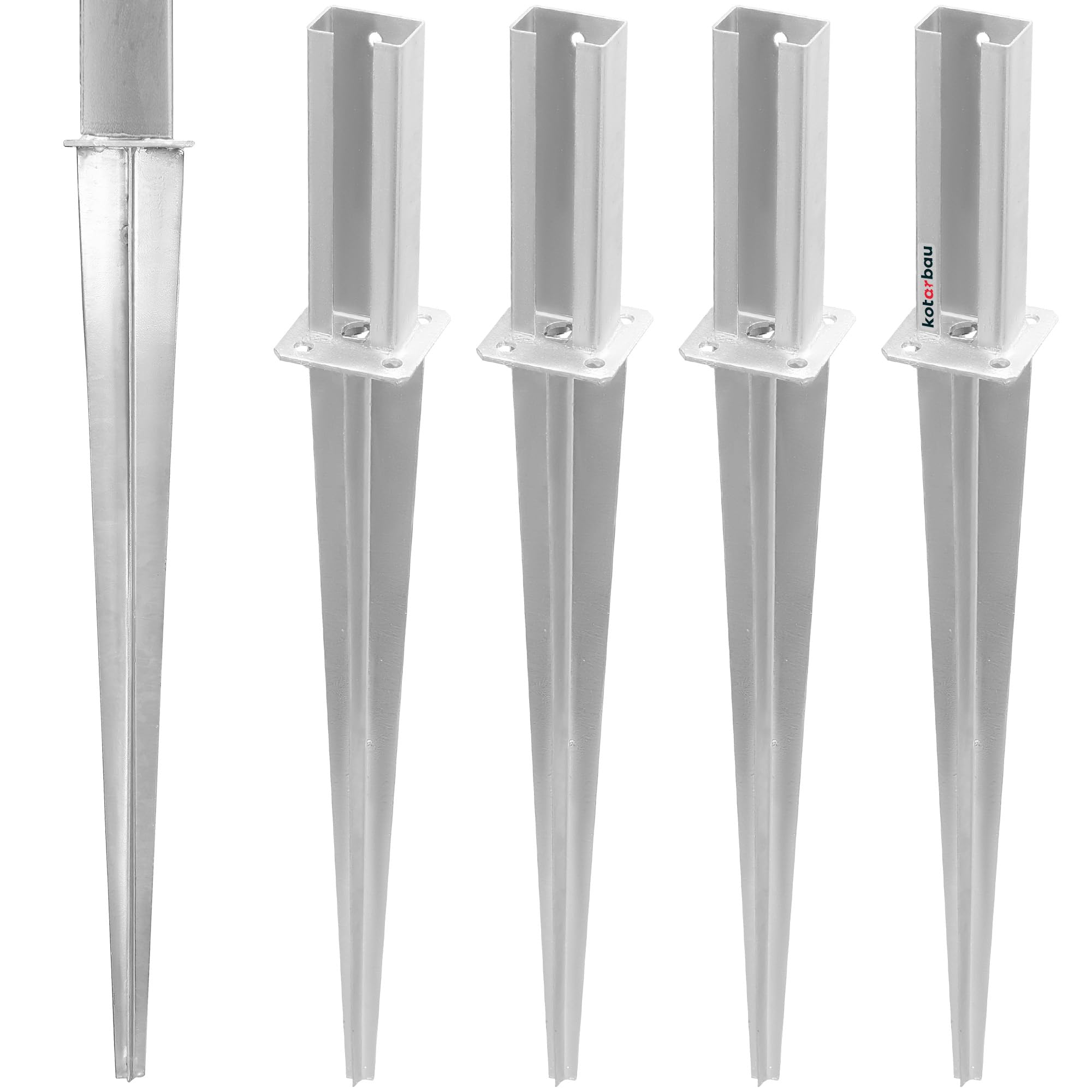 KOTARBAU® 4 pcs Post Anchor - Galvanised Steel - 60 x 40 cm (24 x 16 inches) - Silver - Ground Spike - Fence Post Base - Heavy Duty - Ground Anchor - Weather Resistant