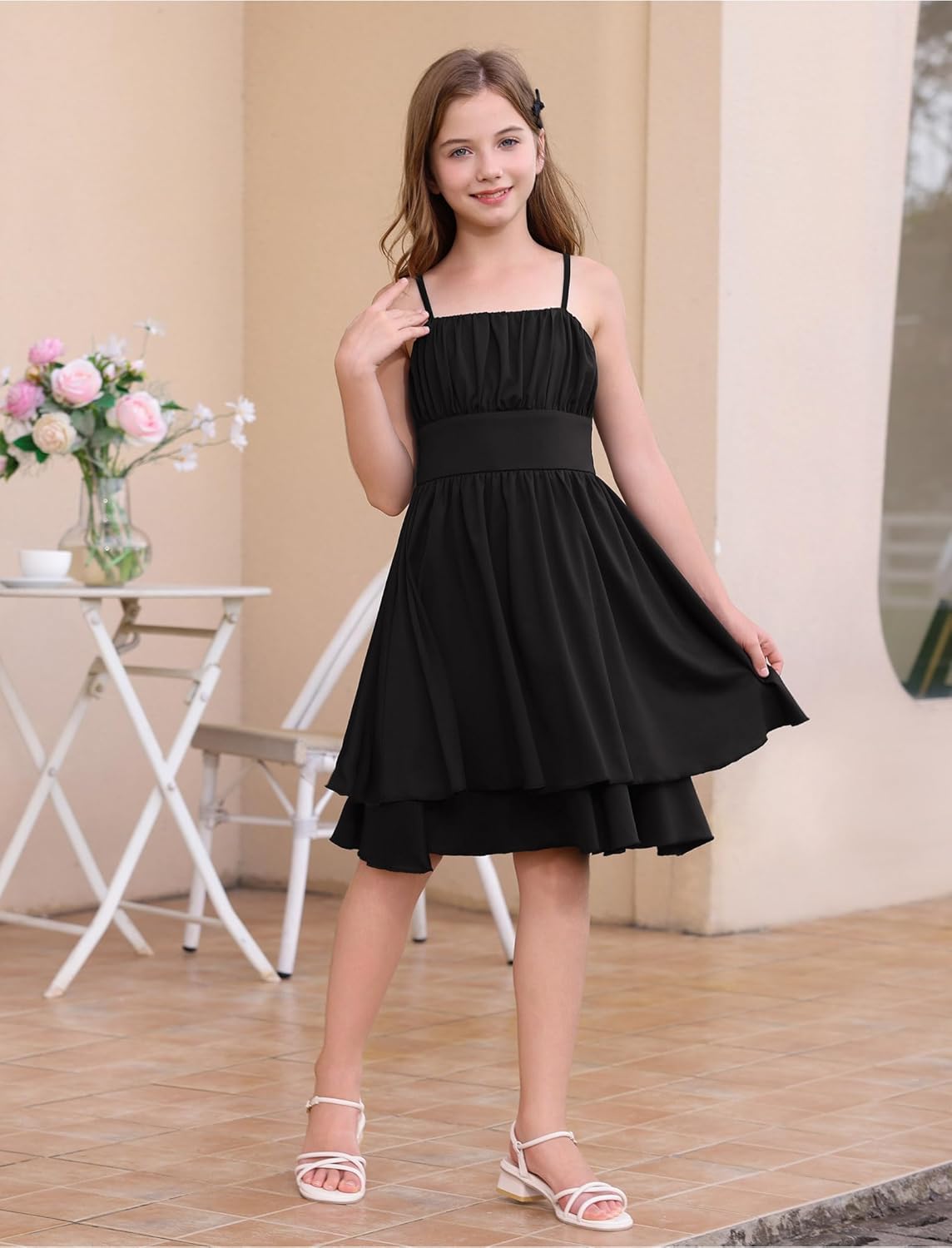 ODIZLI Kids Girls Sleeveless Double Layered Ruffle A-line Dress Sundress Casual Dress for Holiday Party Back to School Summer - Image 6