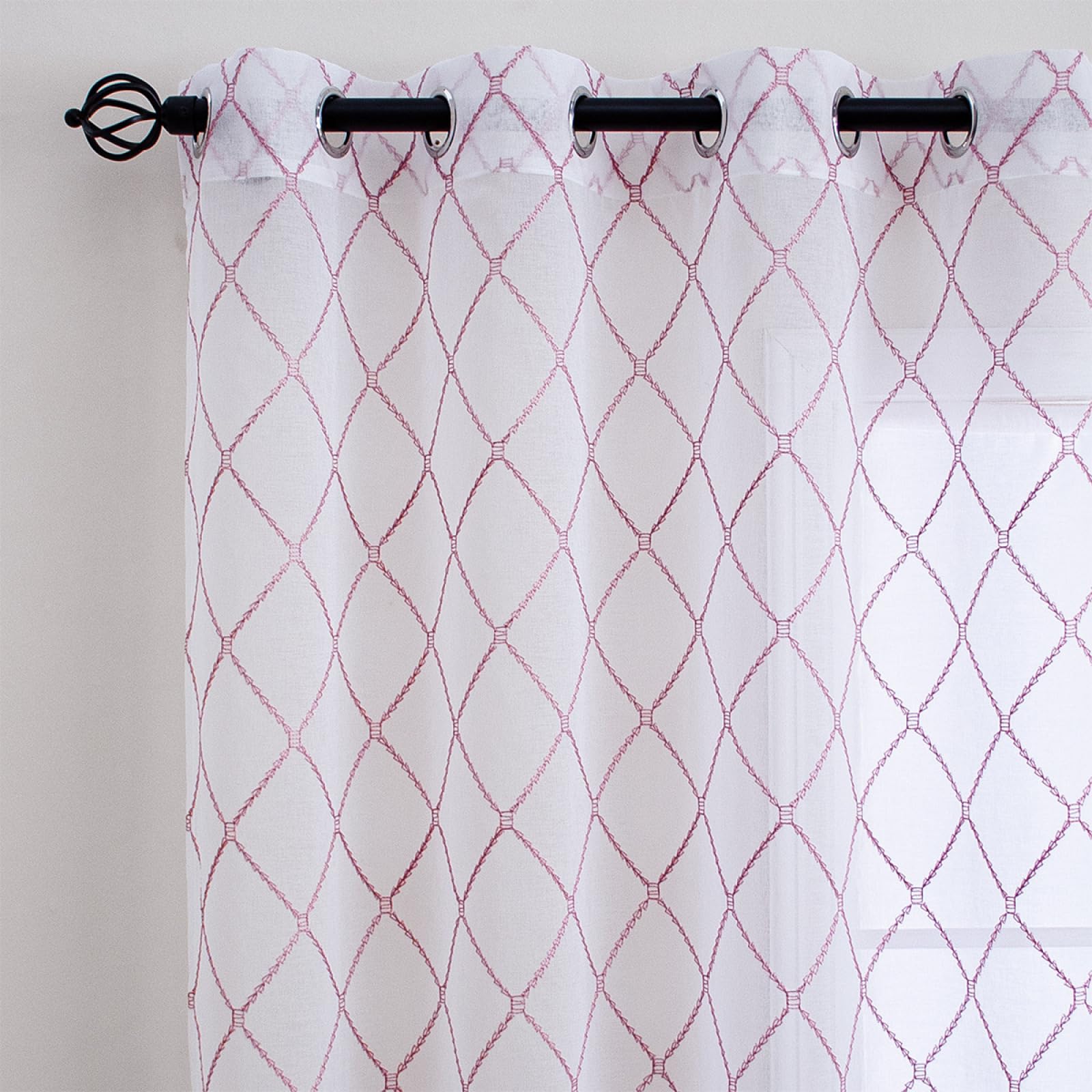 2pcs Mode Rideau en Tulle Panneau Rideau Transparent Oeillets Draperies Souple Moderne pour Décoration de Maison Salon Cuisine Chambre - Lignes Roses(L132 x H213cm)