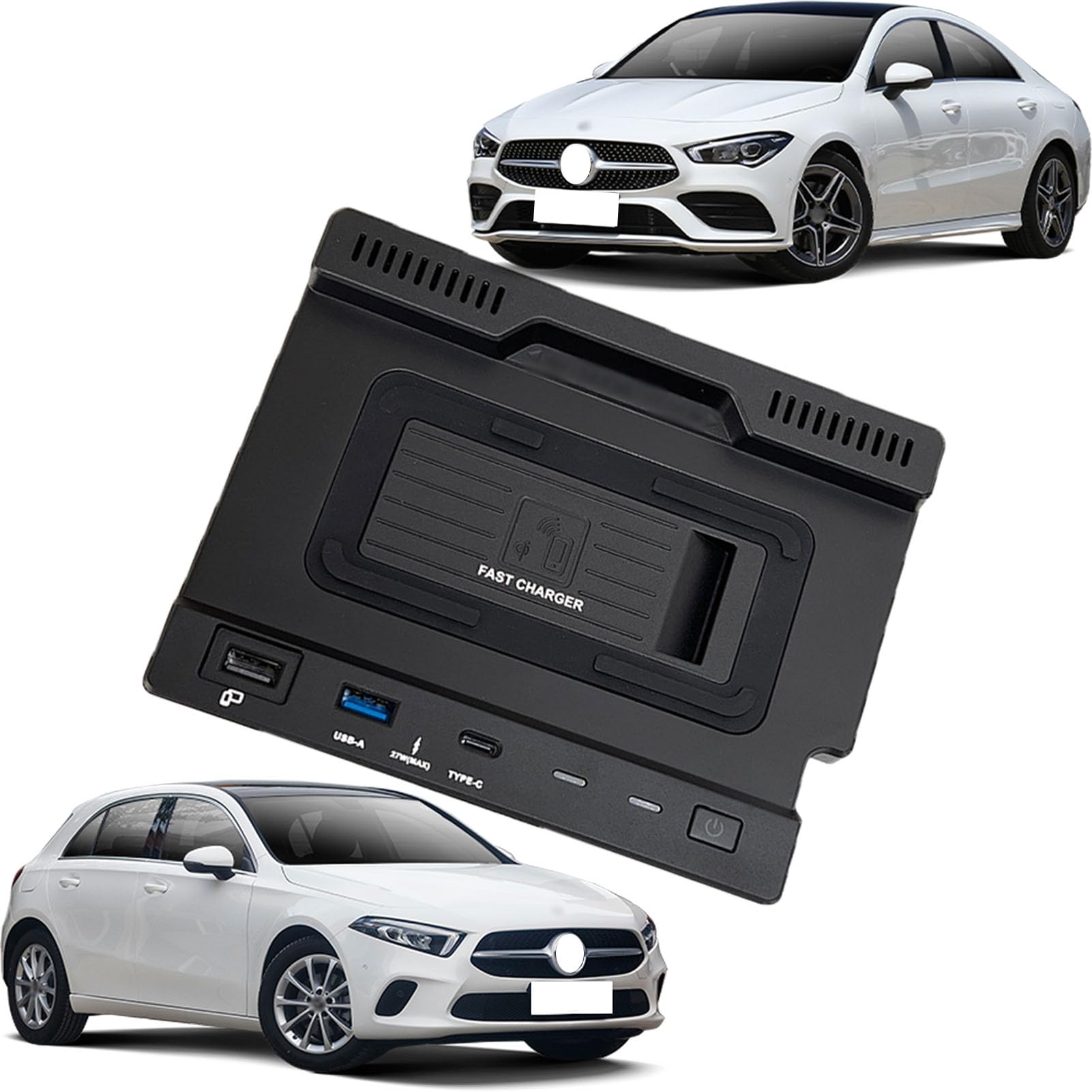 Wireless Car Charger for Mercedes Benz A-Class B-Class Gla Glb Cla Amg 2020-2023 All Models Accessory with 15w Wireless And 27w Usb Qc3.0 Fast Charging (2024 New)