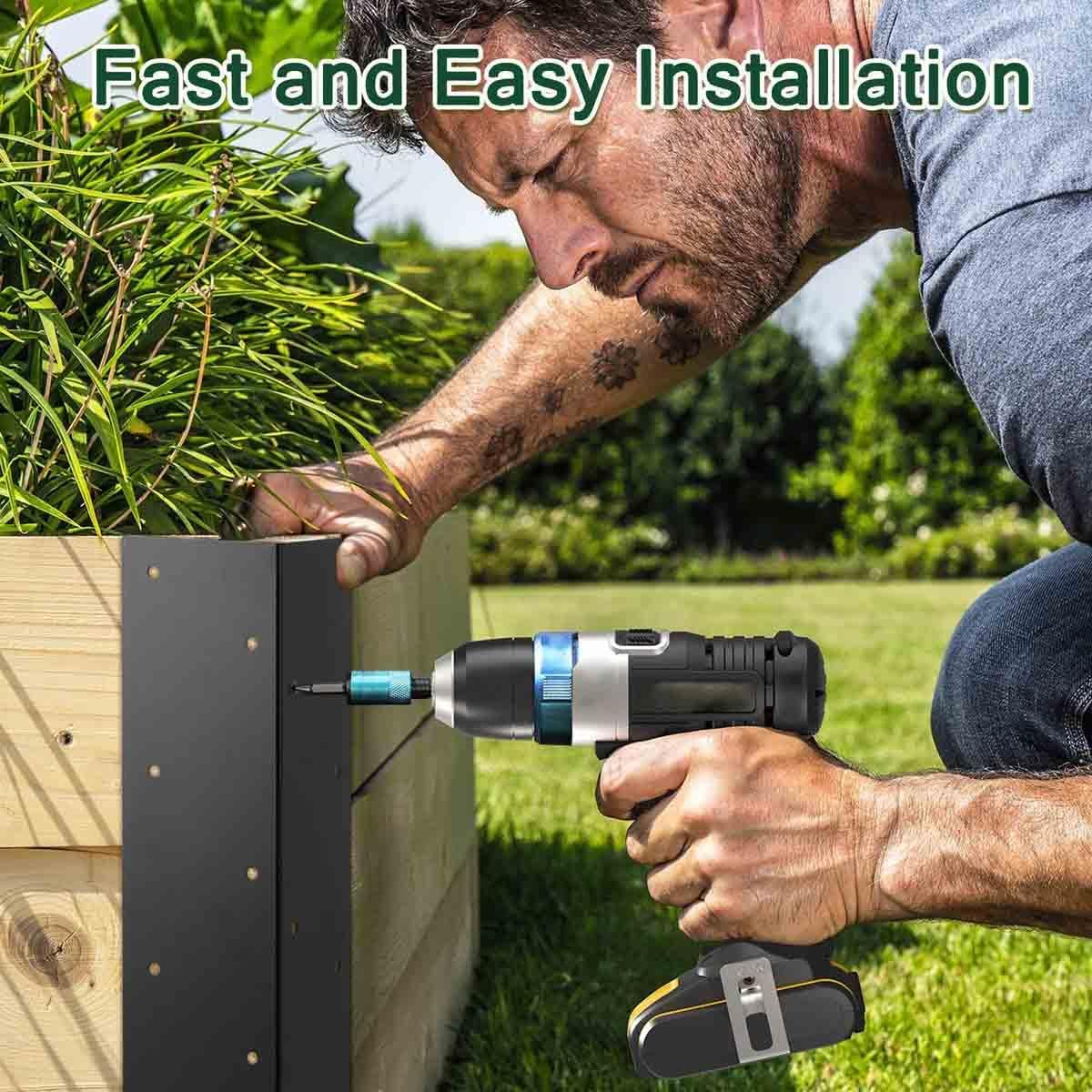 8Pcs Raised Garden Bed Corner Brackets, 11“ x 3” x 3“ L-Shape Metal Rustproof Thickened Raised Bed Corner Brackets for 12” - 24" Flower Vegetable Furniture Planter Wood Garden Bed Box (Matte Black)