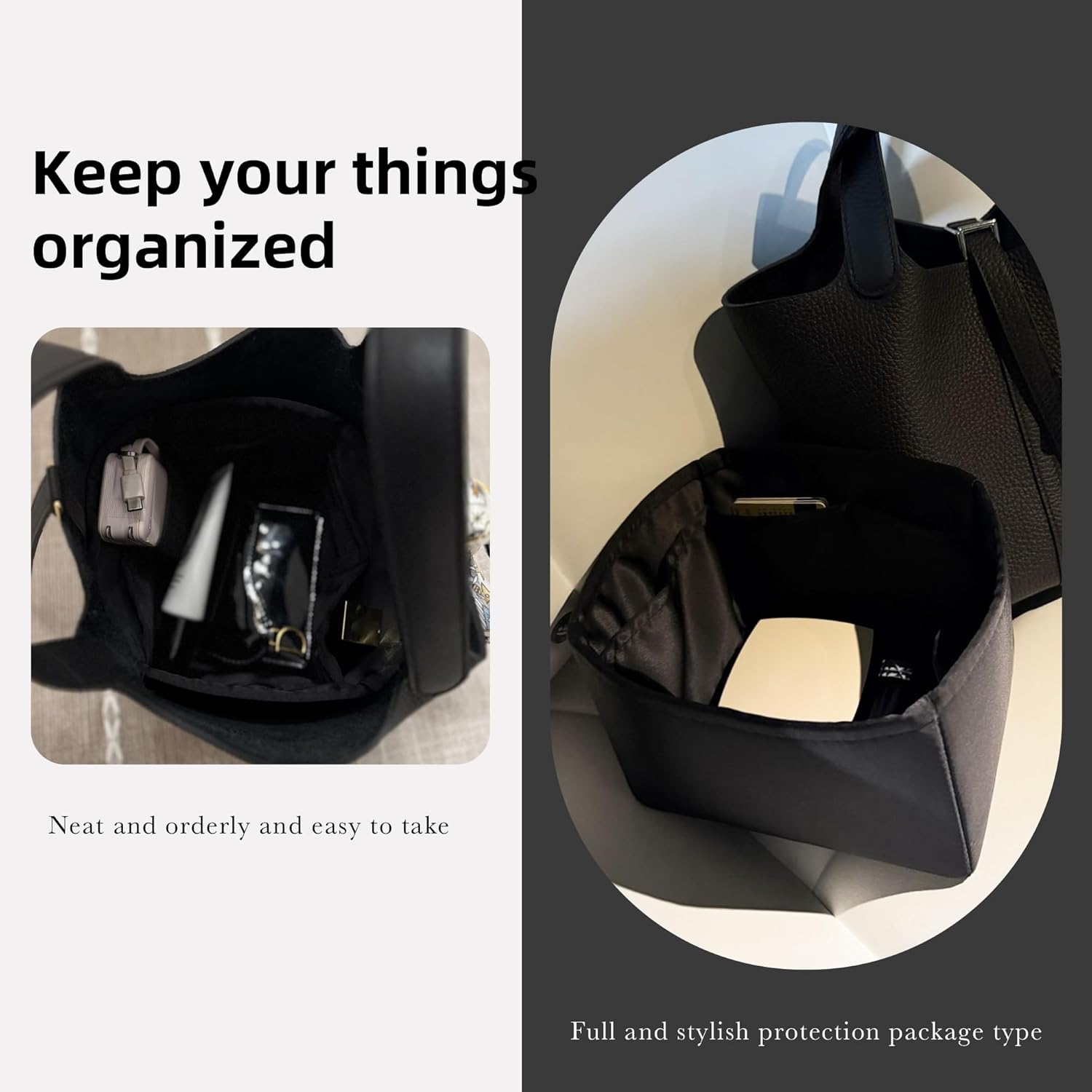 DGAZ Purse Organizer Silky Smooth,Silk,Luxury Handbag Tote in Bag Shapers, Women- Fits picotin18/22Bags (Black, PC18) - Image 7