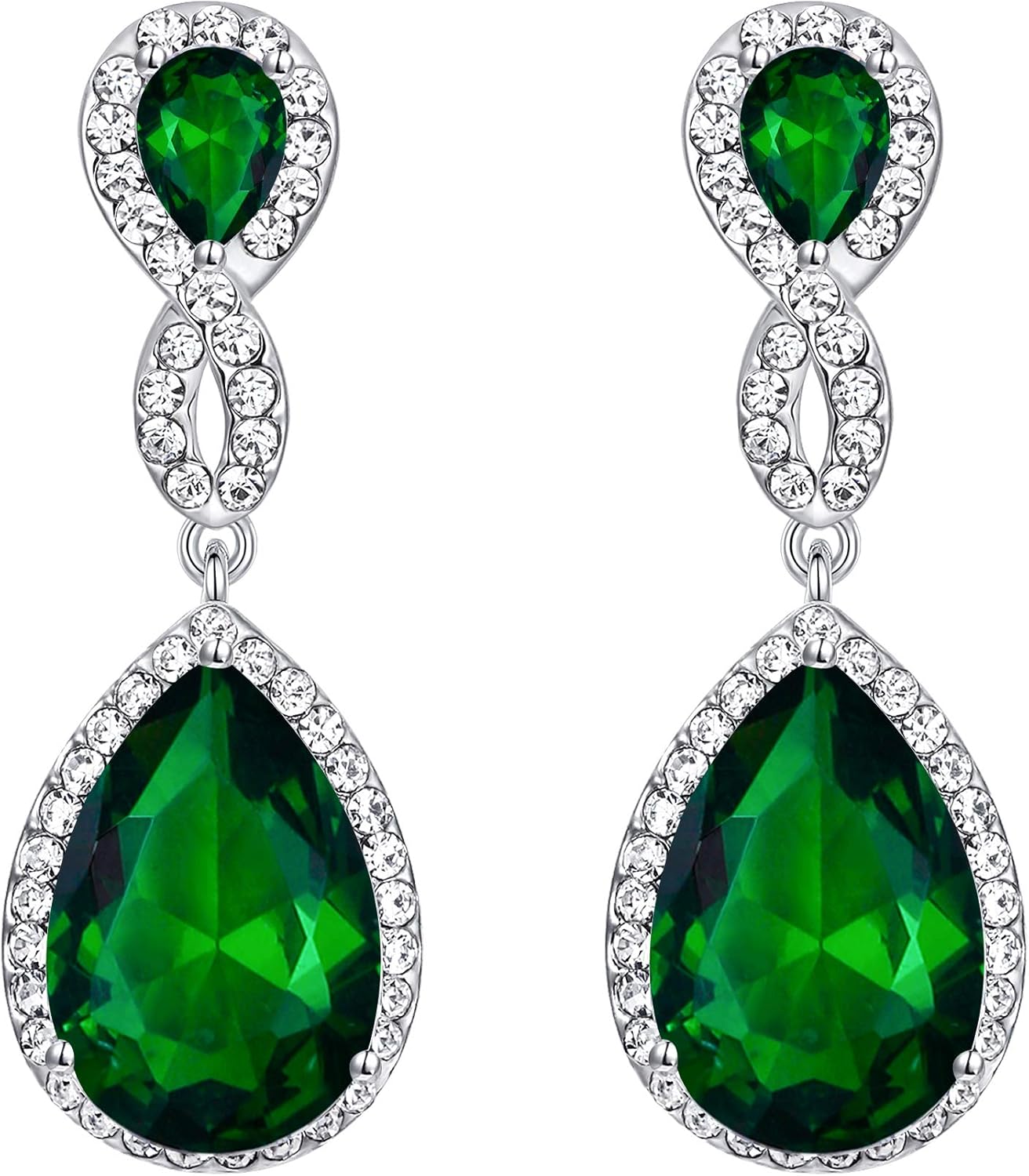 EVER FAITH Cubic Zirconia Wedding Earrings for Women Brides, Austrian Crystal Birthstone 8-Shape Infinity Bridal Dangle Earring