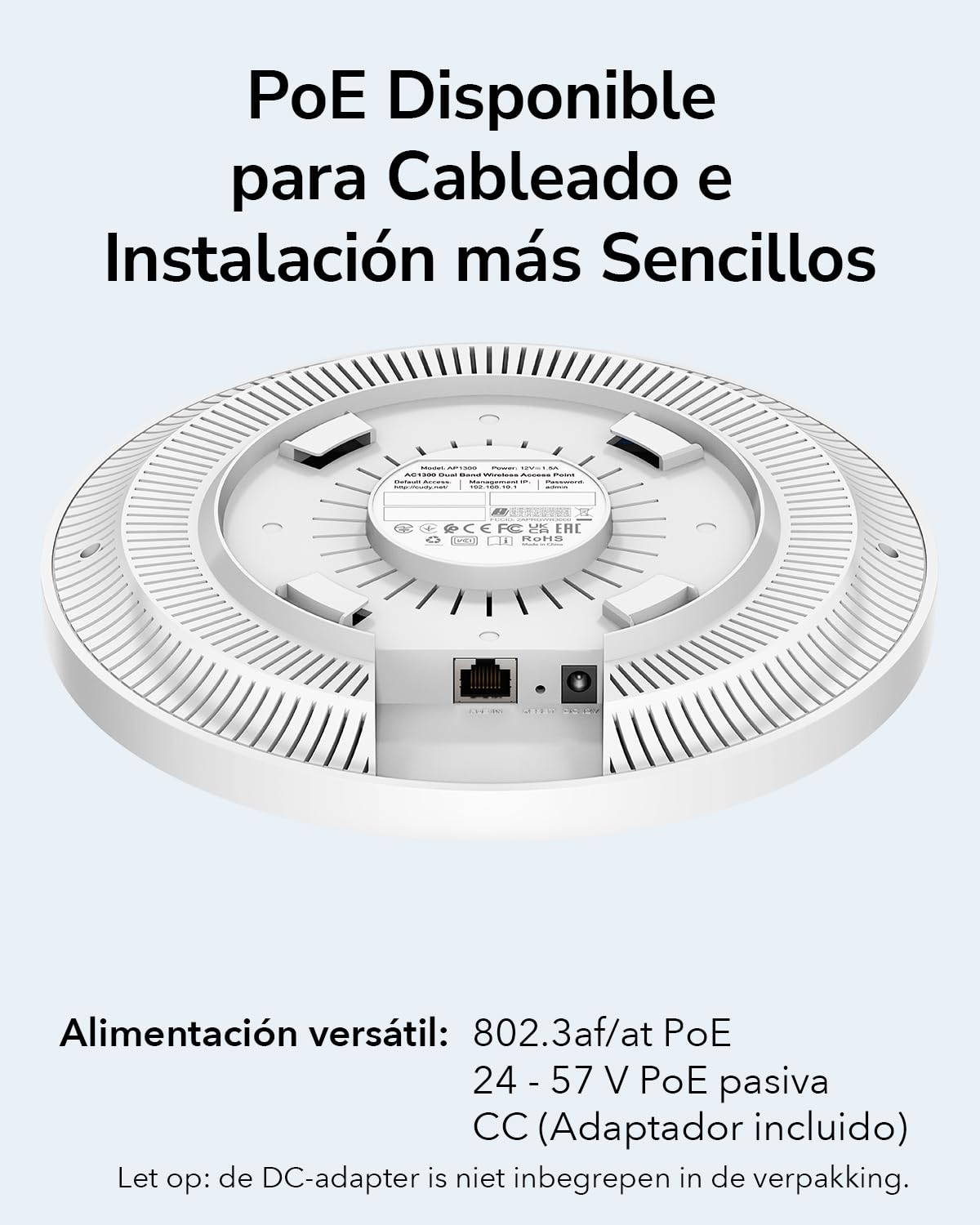 Cudy Punto de Acceso inalámbrico Gigabit AC1200, solución WiFi empresarial con Malla, Formación de Haces, MU-MIMO, Alimentación PoE o CC 12V, Cudy Mesh y App, AP1300