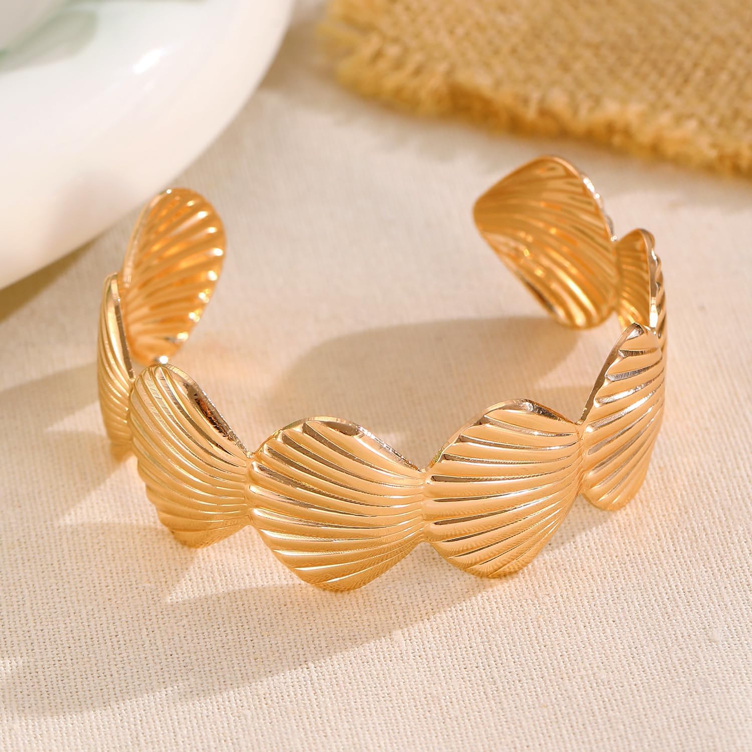 MXUHUI Wide Cuff Bracelets for Women Boho Vintage Statement Starfish Open Bangle Bracelet Irregular Summer Beach Shell Sea Coral Bracelets - Image 3