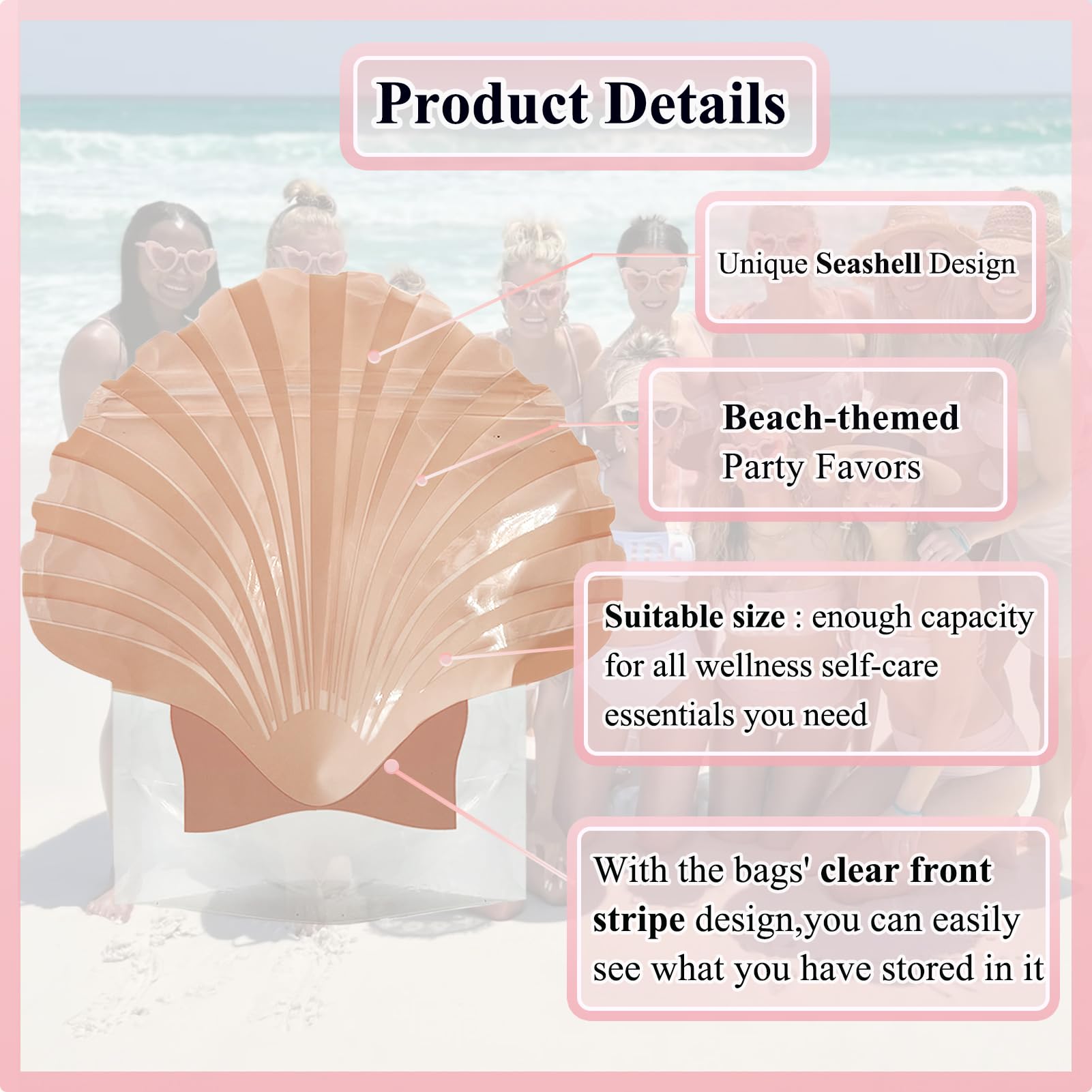 Seashell Bags - 10 Pack Beach Themed Resealable Pouches For Hangover Kits & Party Favors
