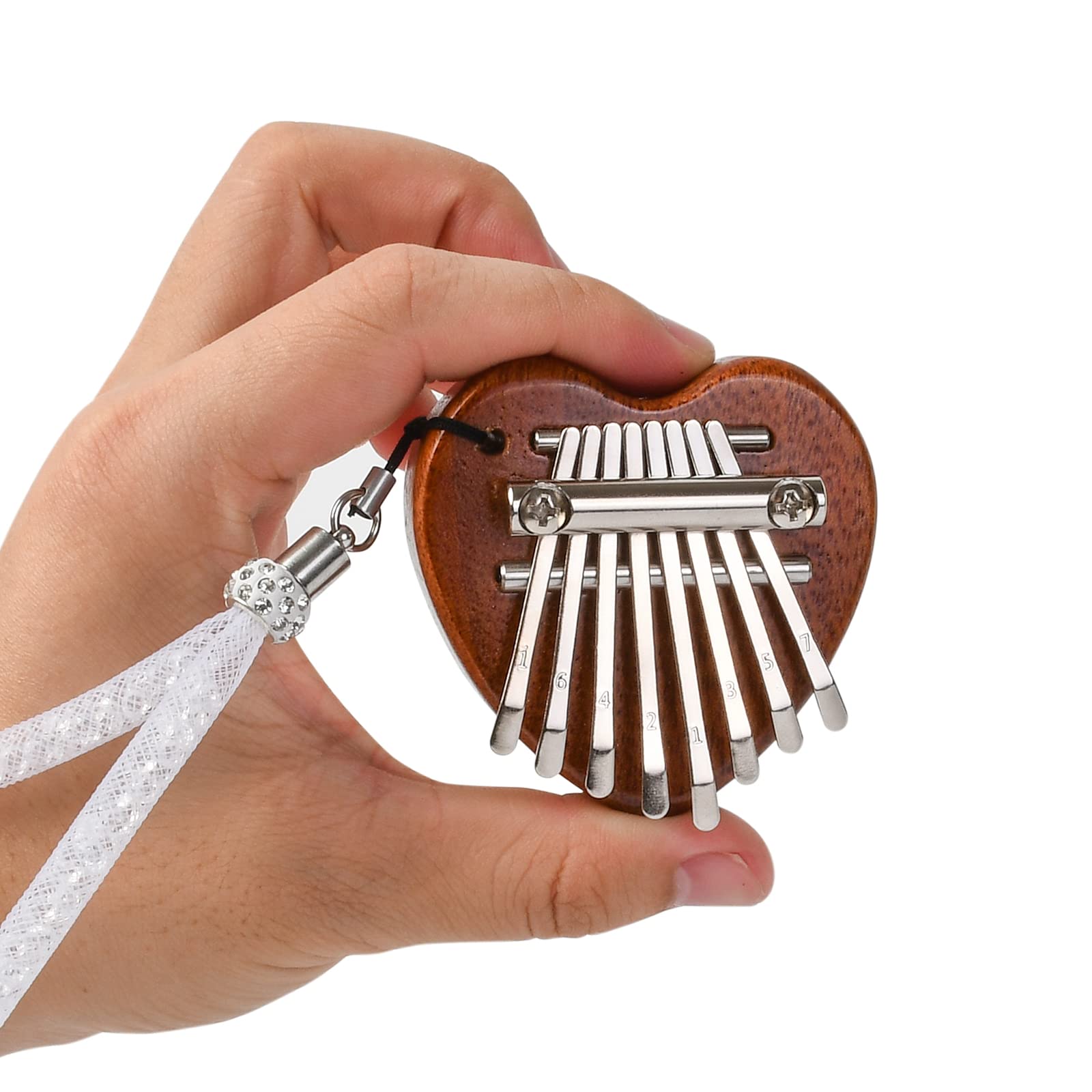 AlnicovMini Kalimba 8 Keys Thumb Piano,Portable Marimba Solid Wood Finger Thumb Piano,Pocket Musical Gifts for Beginners(Heart-shaped)