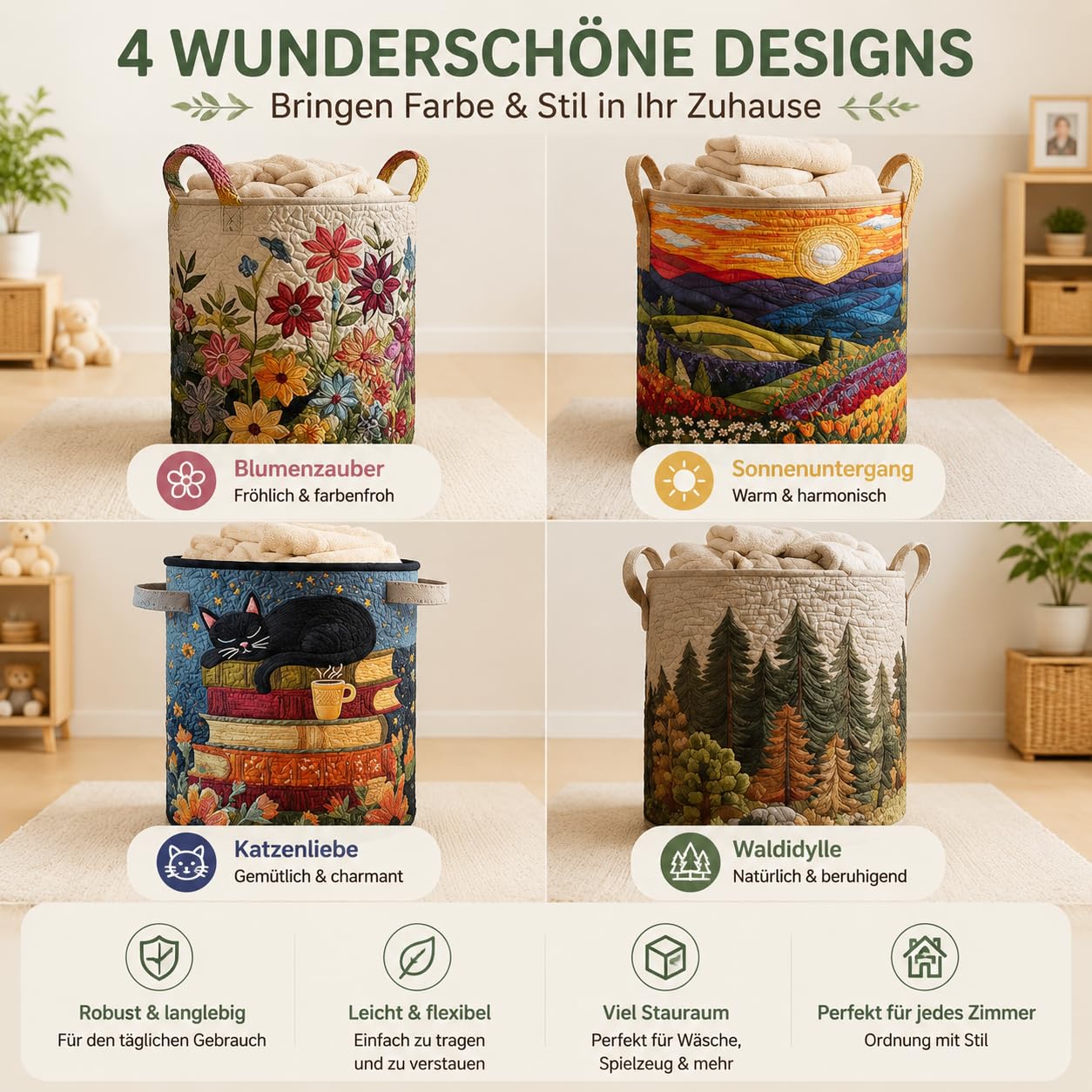 WäSchekorb SchäFchenwelt, WäSchekorb Boho Mit Griff, Mit Viel Stauraum FüR Kleidung Und Spielzeug, Geeignet FüR Schlafzimmer Und WaschküChen (Sheep 01,S-14"*18")