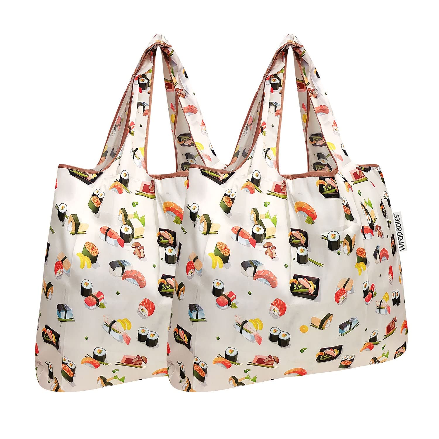 allydrew Foldable Tote Nylon Reusable Grocery Bag (Set of 2), Sushi