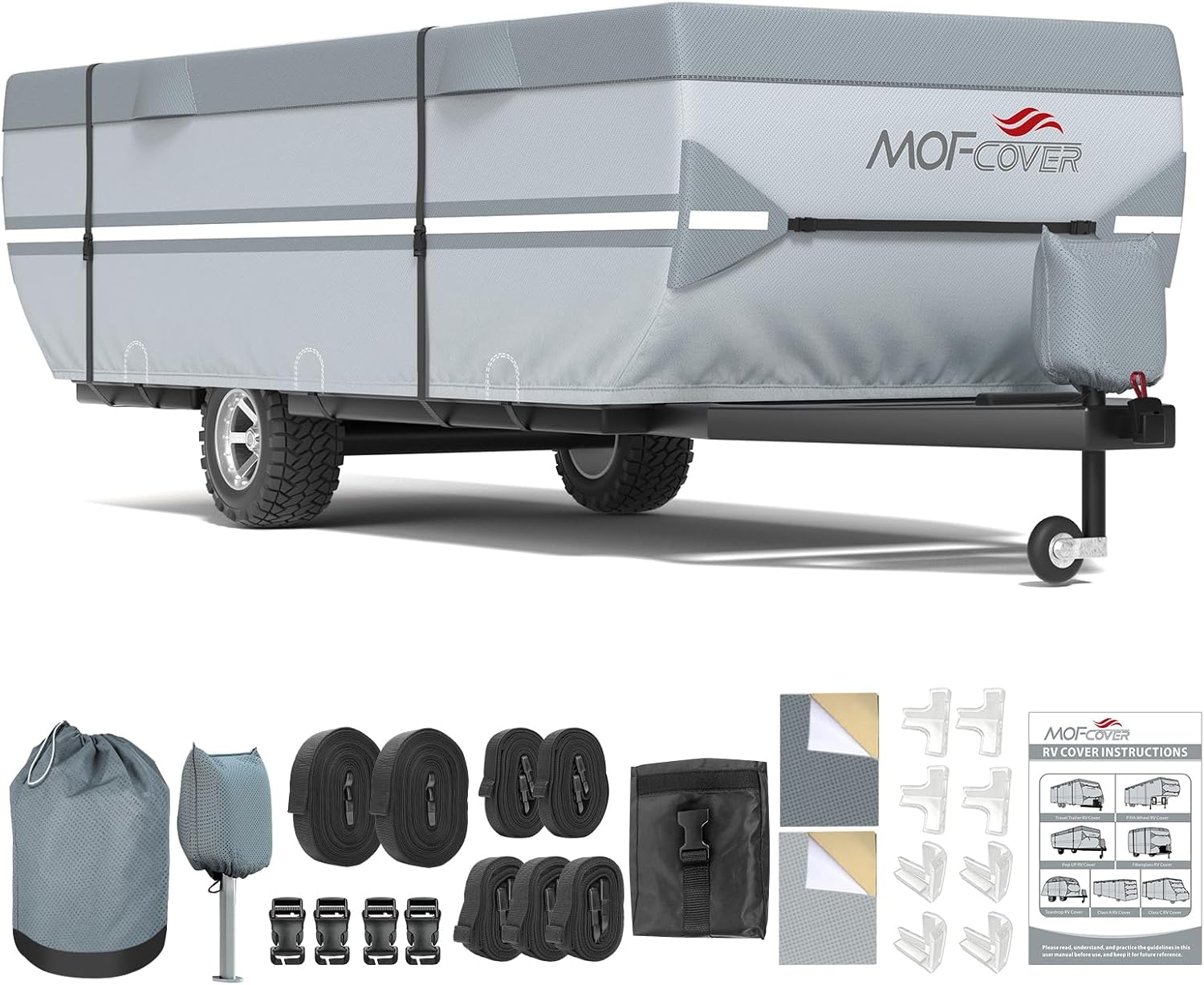Pop Up Camper Cover, 9 Layers Rip-Stop 10-12ft Trailer Cover, Grey