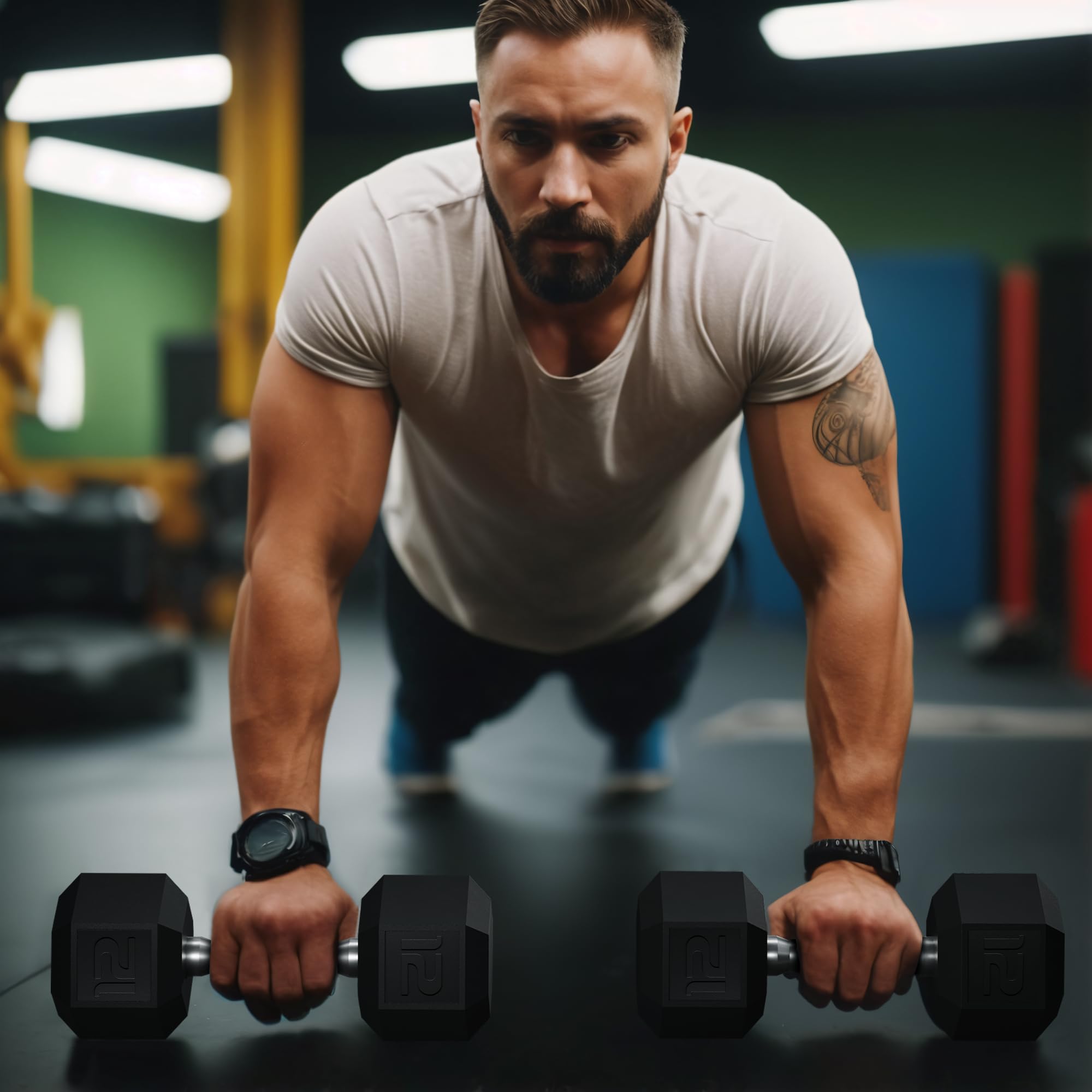GRETERST Zestaw hantli powlekane gumą sześciokątne obciążniki do rąk ćwiczenia i fitness do domowej siłowni treningów siłowych sprzęt do treningu siłowego, czarny, 5,4 kg