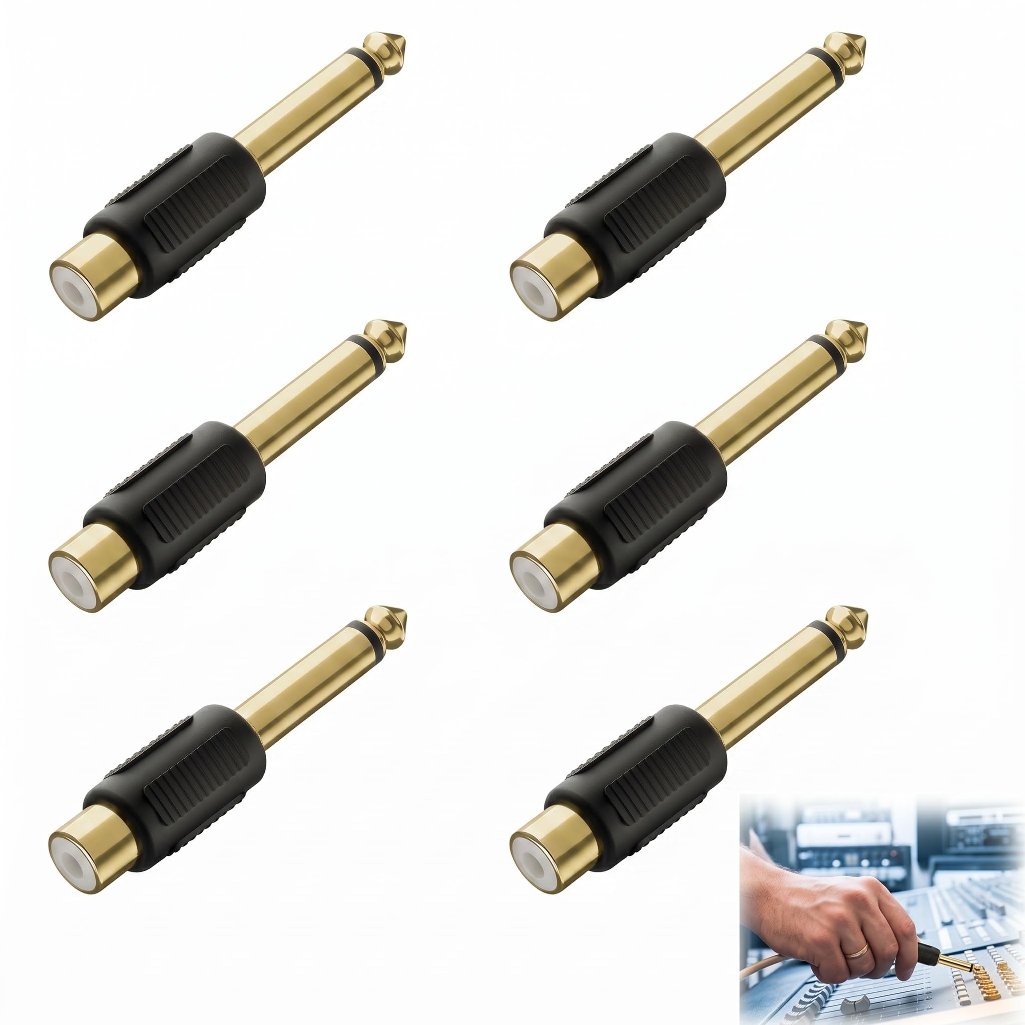 6 Stück 6,35mm Klinke Adapter, Stereo Adapter 6,35mm für Verstärker, Lautsprecher, Instrumente, Kopfhörer, Heimkino, MP3 Player, Audio Stecker auf RCA Buchse für professionelle Audioverbindung