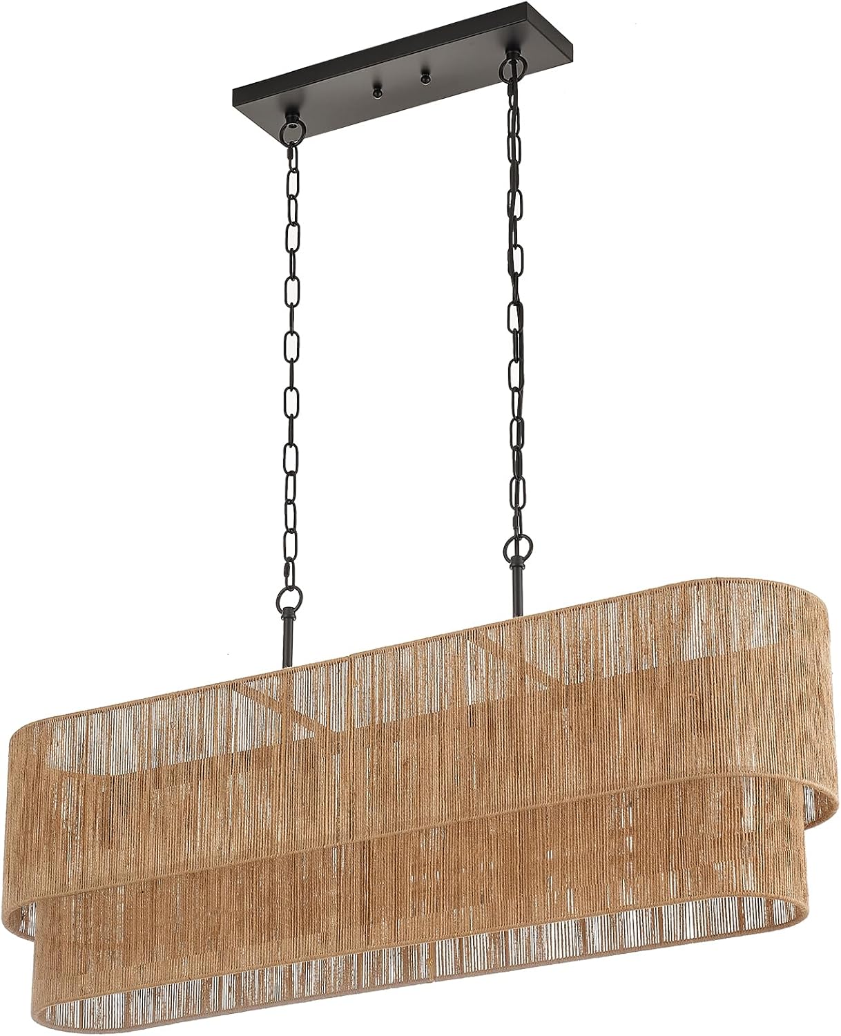 42” Boho Chandelier Coastal 2 Layers Hand Woven Rattan Pendant Light Linear Large Island Light for Dining Room Kitchen Island Living Room, UL Listed Rattan 2 Layers