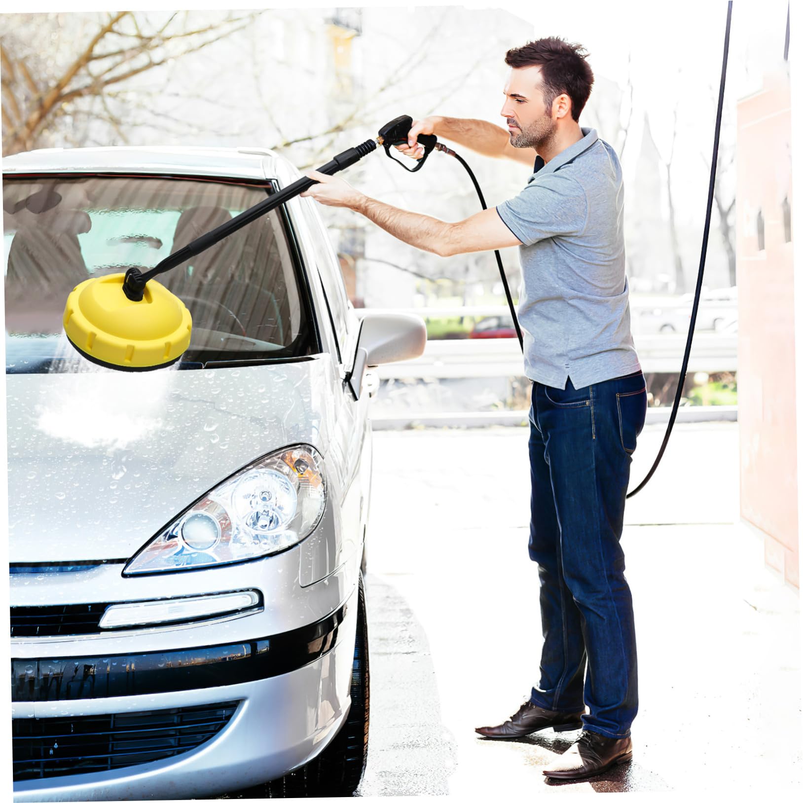 Hemobllo Lavadora Coches con Cepillo Hidrolavadora de Alta Presión Limpiador Superficies Presión con Mango Ergonómico para Patios Garajes y Vehículos Accesorio Rotativo Potente para