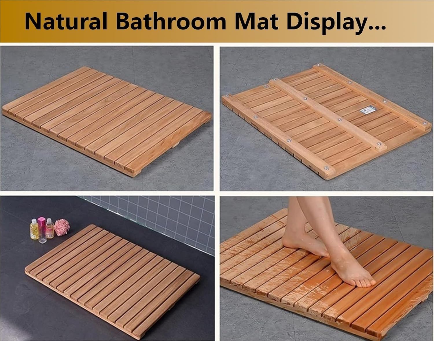 Wooden Teak Bath Shower Mat for Home Hotel Bathroom Bathtub, Non-Slip Waterproof Large Bathroom Floor Mat for Doorway Sauna Spa Yard Patio Pool Outdoor Use, Custom(34x42in(86x107cm))