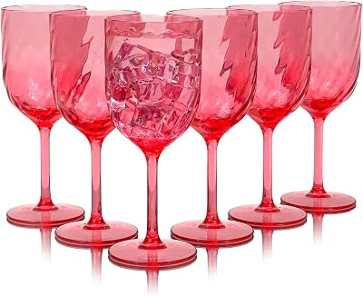 15 Ounce Plastic Wine Glasses Set of 6,Unbreakable Acrylic Wine Glasses,Reusable Colored Plastic Goblets Stackable,Dishwasher Safe Bpa Free Ideal for Parties (Red, 15 Ounce)