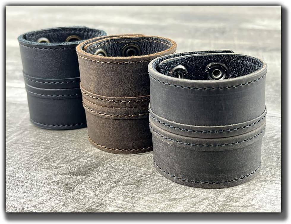 Anthology Gear Stylish Leather Cuff Bracelet Full Grain Wide Wristband For Men and Women (Unisex) - Image 8