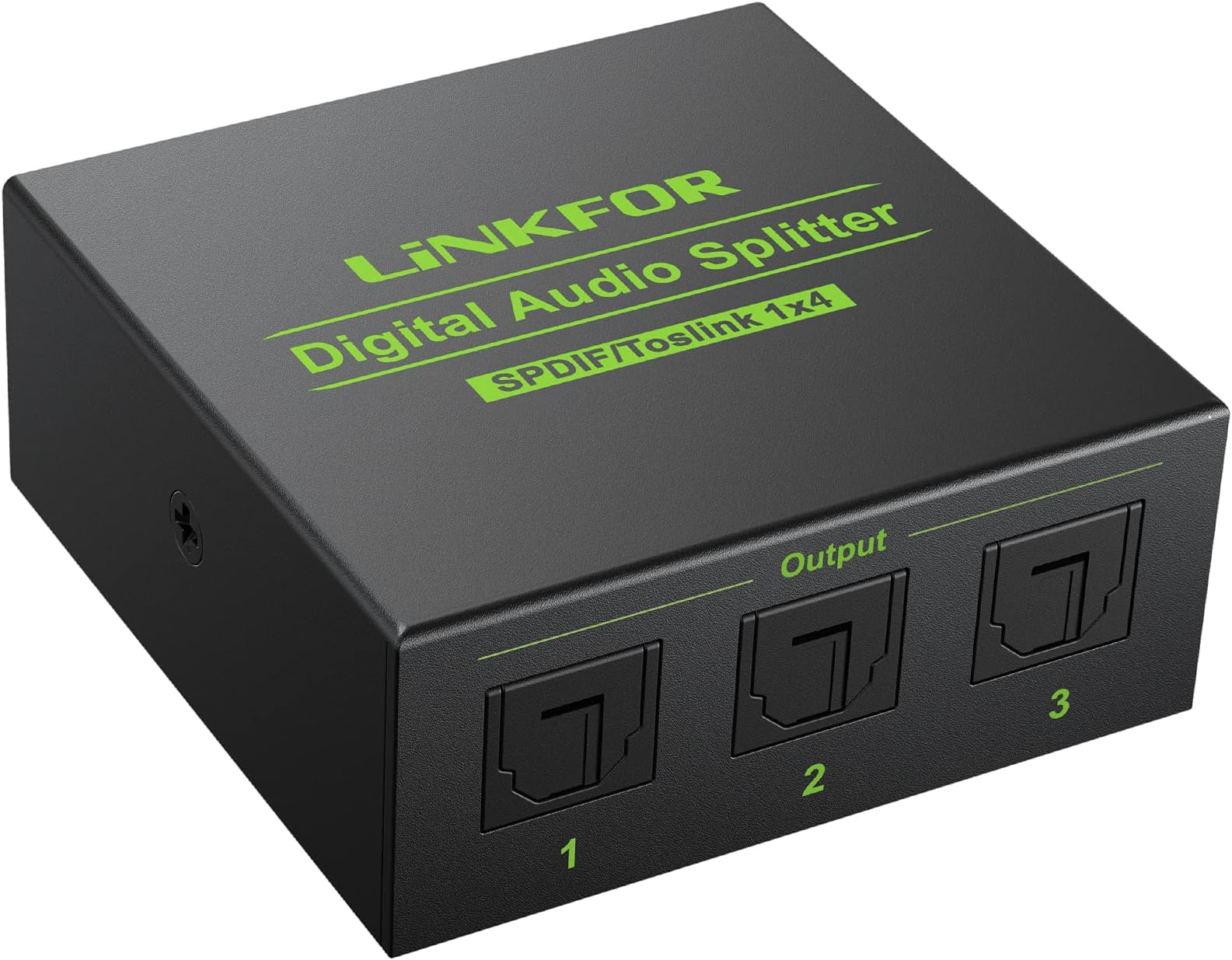 Optical Audio Splitter LiNKFOR 1x4 SPDIF Toslink Optical Splitter with Optical Cable Toslink Splitter Aluminum Alloy 1 in 4 Out Support LPCM 2.0 DTS Dolby-AC3 Compatible with PS3 DVD HDTV STB Etc