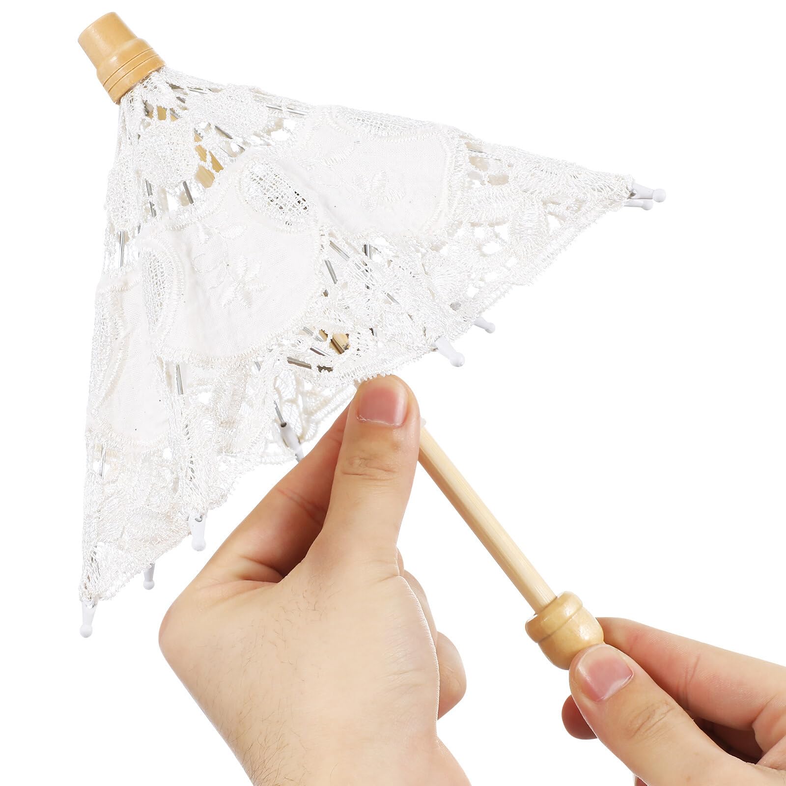 Toyvian White Lace Parasol Umbrella Small Embroidered Cotton Fabric Wedding Bridal Photography Prop 12X12 Inch Decorative Parasol for Tea Party and Costume