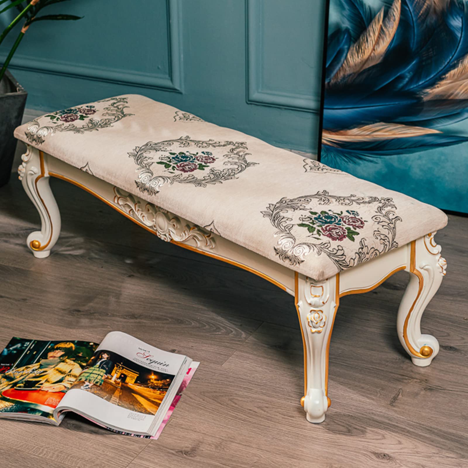 Banc d'Entrée en Tissu Brodé Main pour Salon Chaleureux et Chambre Cosy