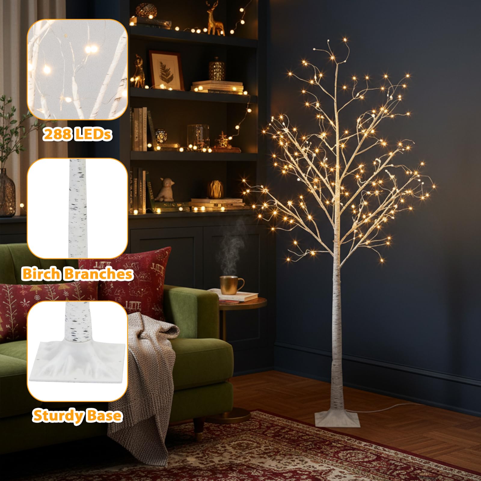 Lichterbaum Lichterzweige mit 288 Warmweißen LEDs Groß Weihnachtsdeko Outdoor mit 8 Lichtmodi & Speicherfunktion Beleuchtet Weihnachtsbaum für Weihnachten Hochzeit Party Aussen Innen 1,8 m